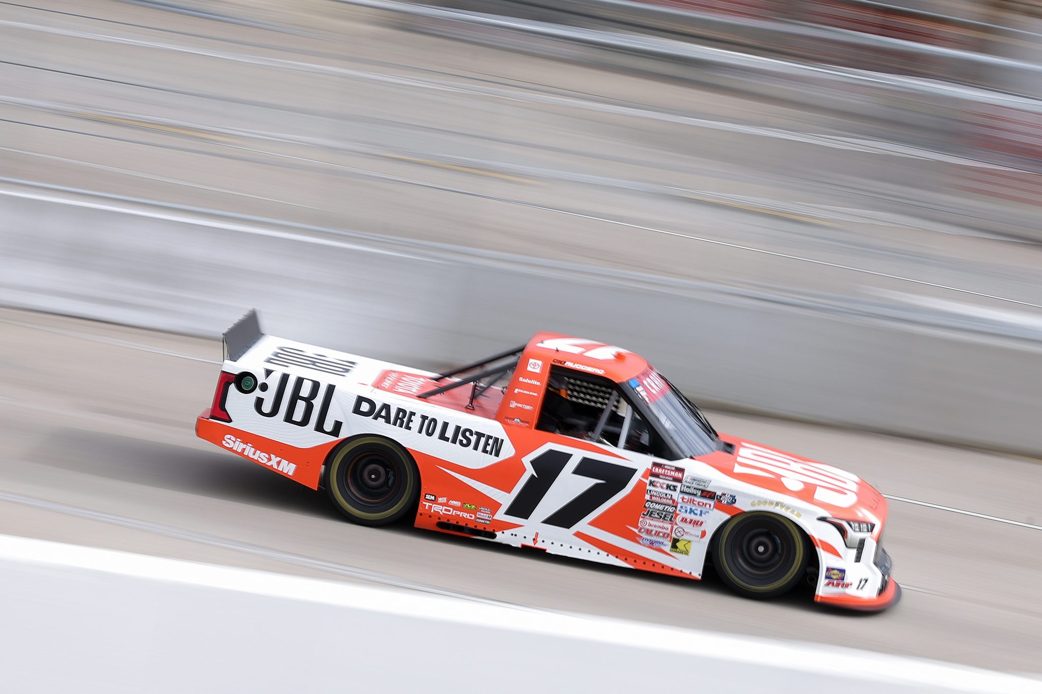 SAN DIEGO, CALIFORNIA - JUNE 19: Giovanni Ruggiero, driver of the #17 JBL Toyota, drives , driver of the #76 Whelen Aerospace Technologies Chevrolet, drives during practice for the NASCAR Craftsman Truck Series Navy 250 at Naval Base Coronado on June 19, 2026 in San Diego, California. (Photo by David Jensen/Getty Images) | Getty Images