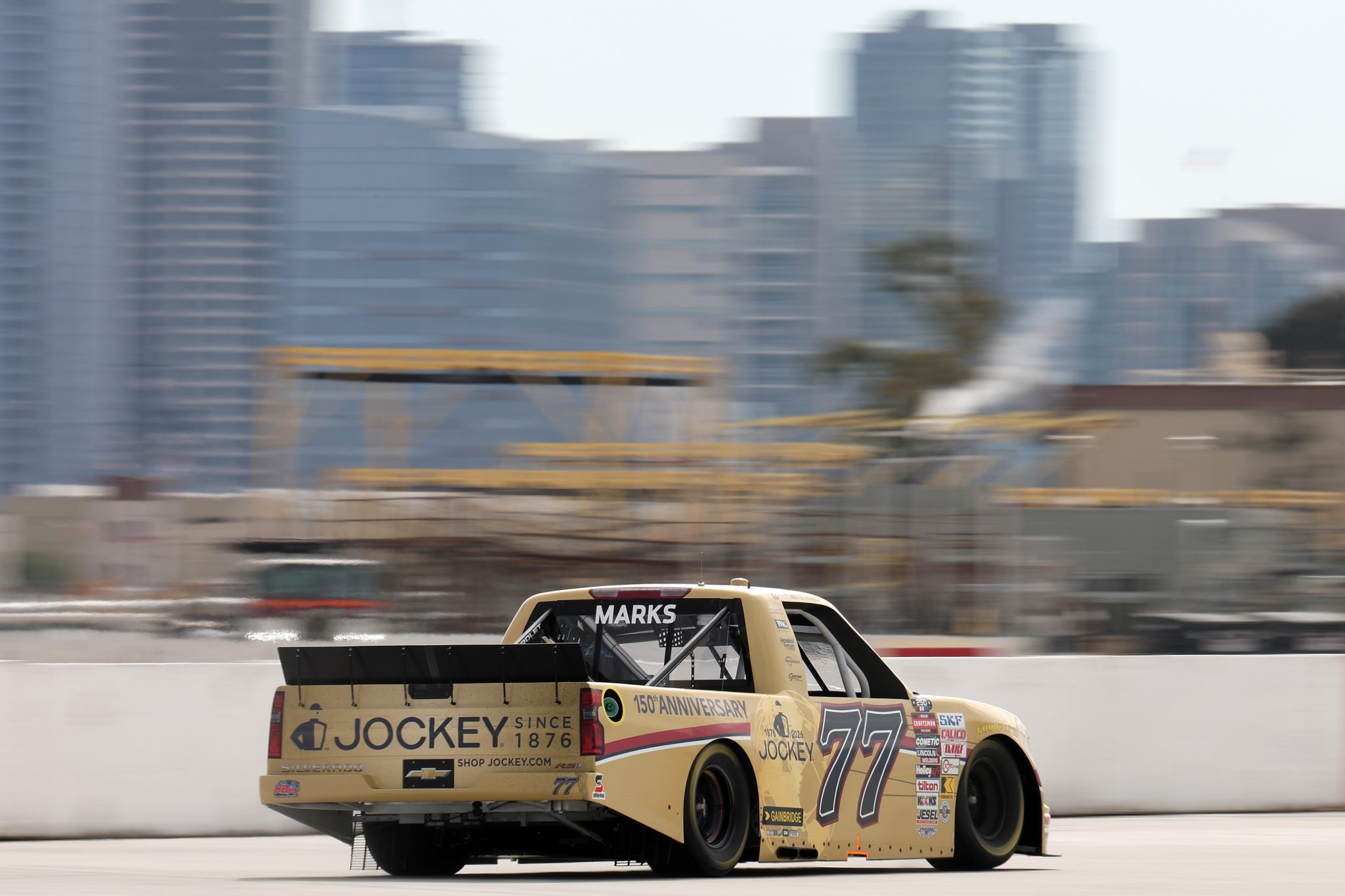 SAN DIEGO, CALIFORNIA - JUNE 19: Justin Marks, driver of the #77 Jockey 150th Anniversary Chevrolet, drives during practice for the NASCAR Craftsman Truck Series Navy 250 at Naval Base Coronado on June 19, 2026 in San Diego, California. (Photo by James Gilbert/Getty Images) | Getty Images