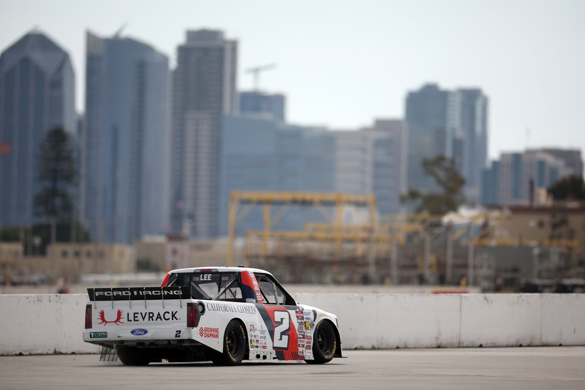 SAN DIEGO, CALIFORNIA - JUNE 19: Jackson Lee, driver of the #2 California Closets Ford, drives during practice for the NASCAR Craftsman Truck Series Navy 250 at Naval Base Coronado on June 19, 2026 in San Diego, California. (Photo by James Gilbert/Getty Images) | Getty Images