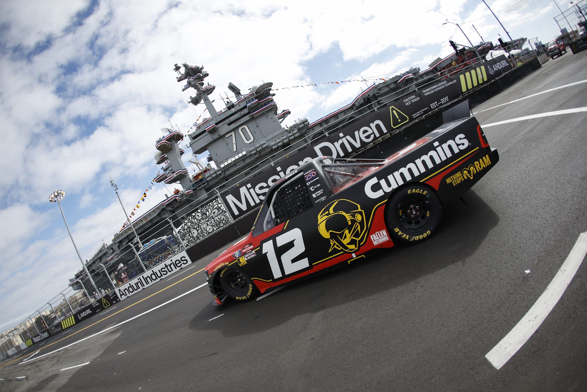 SAN DIEGO, CALIFORNIA - JUNE 19: Brenden Queen, driver of the #12 Cummins RAM, drives during practice for the NASCAR Craftsman Truck Series Navy 250 at Naval Base Coronado on June 19, 2026 in San Diego, California. (Photo by Sean Gardner/Getty Images) | Getty Images