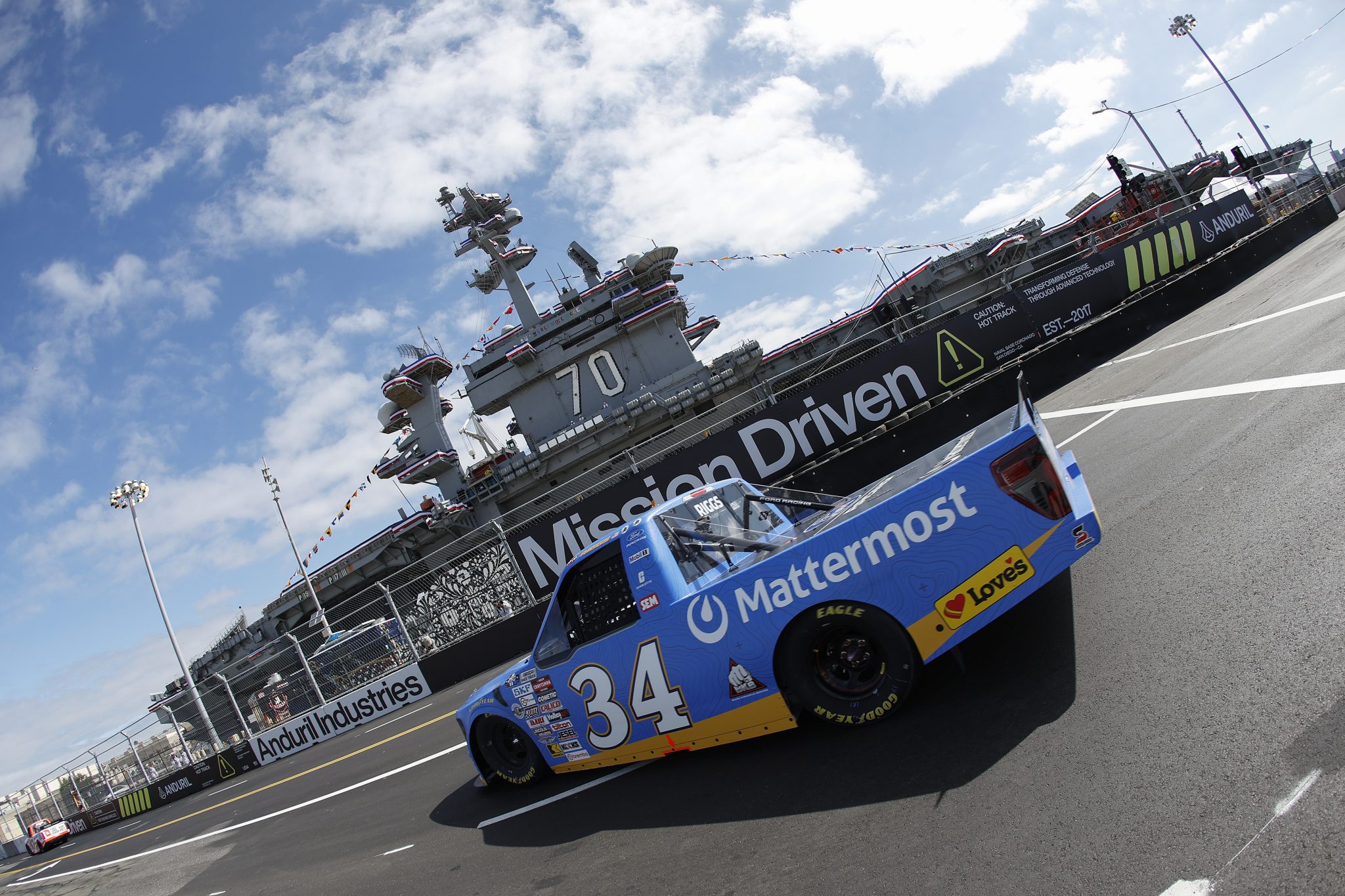 SAN DIEGO, CALIFORNIA - JUNE 19: Layne Riggs, driver of the #34 Mattermost Ford, drives during practice for the NASCAR Craftsman Truck Series Navy 250 at Naval Base Coronado on June 19, 2026 in San Diego, California. (Photo by Sean Gardner/Getty Images) | Getty Images