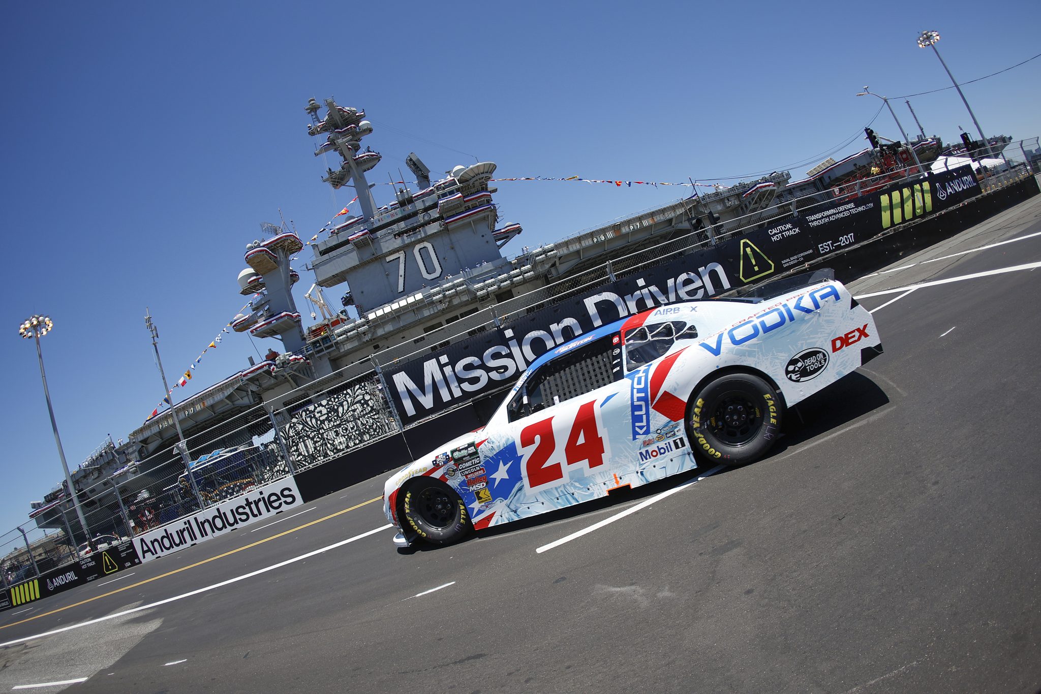 SAN DIEGO, CALIFORNIA - JUNE 19: Harrison Burton, driver of the #24 Klutch Vodka Toyota, drives during practice for the NASCAR O'Reilly Auto Parts Series United Rentals Driven to Serve 250 at Naval Base Coronado on June 19, 2026 in San Diego, California. (Photo by Sean Gardner/Getty Images) | Getty Images