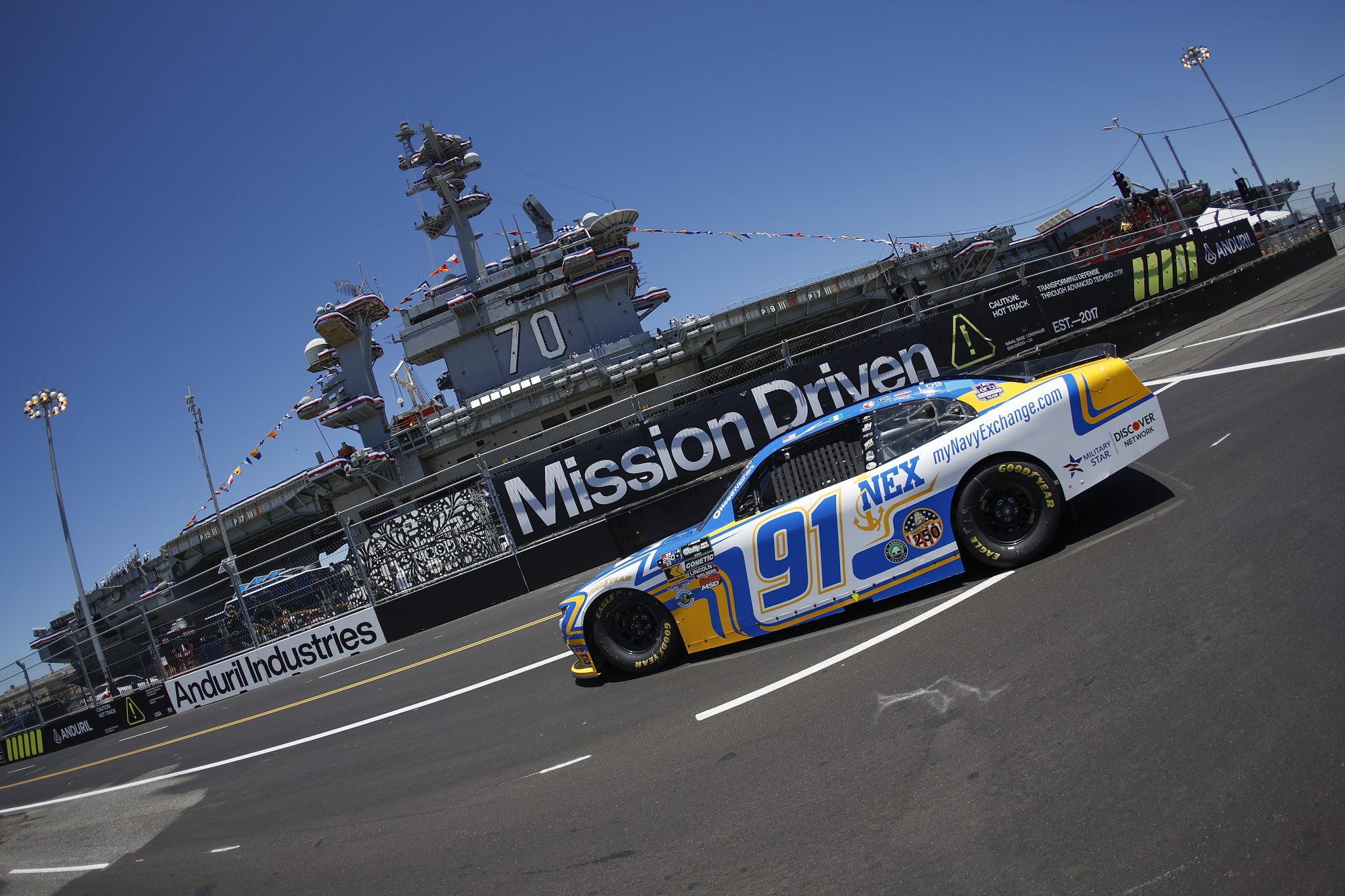 SAN DIEGO, CALIFORNIA - JUNE 19: Jesse Iwuji, driver of the #91 Navy Exchange Chevrolet, drives during practice for the NASCAR O'Reilly Auto Parts Series United Rentals Driven to Serve 250 at Naval Base Coronado on June 19, 2026 in San Diego, California. (Photo by Sean Gardner/Getty Images) | Getty Images