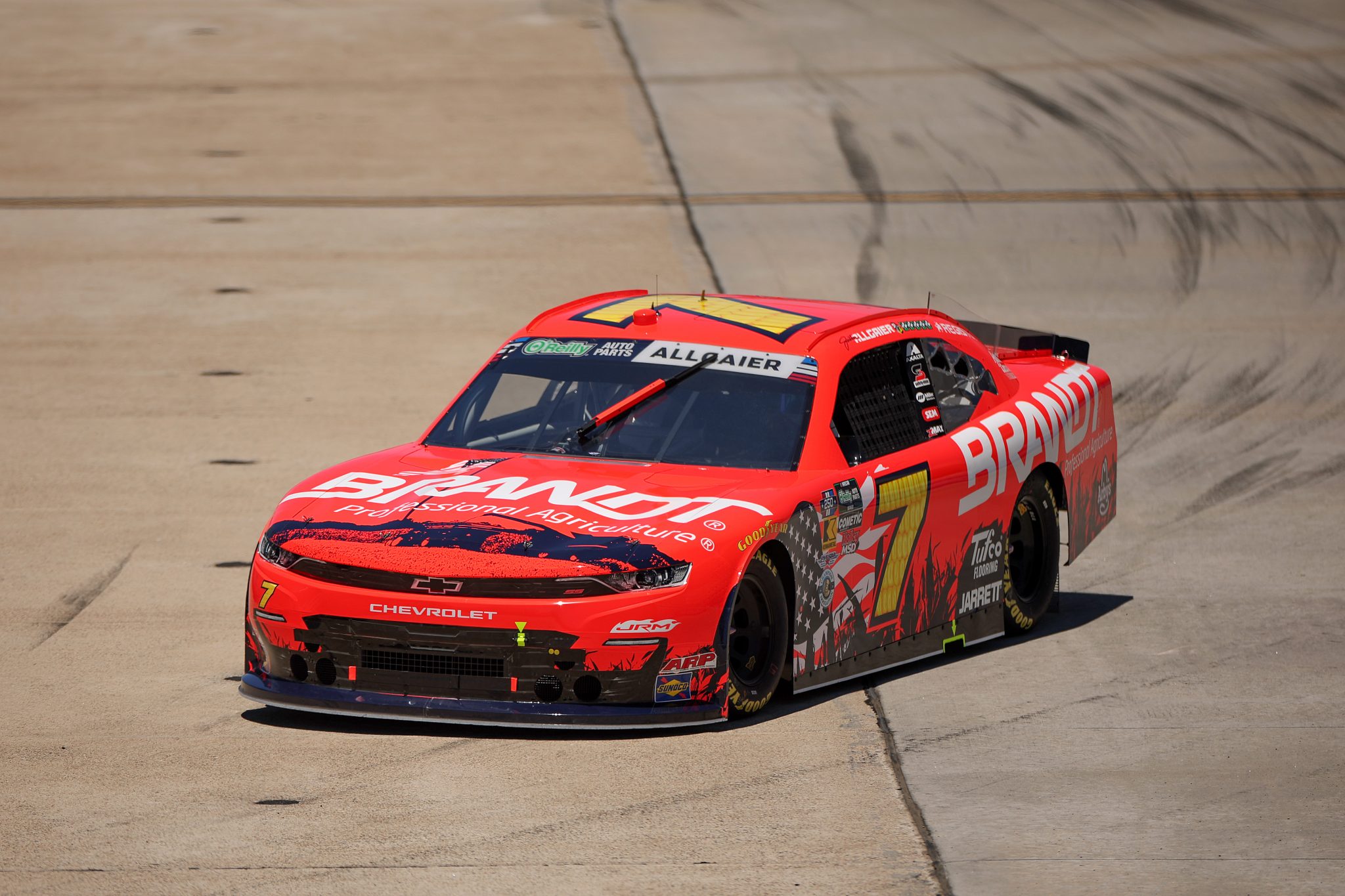 SAN DIEGO, CALIFORNIA - JUNE 19: Justin Allgaier, driver of the #7 BRANDT Professional Agriculture Chevrolet, drives during practice for the NASCAR O'Reilly Auto Parts Series United Rentals Driven to Serve 250 at Naval Base Coronado on June 19, 2026 in San Diego, California. (Photo by James Gilbert/Getty Images) | Getty Images