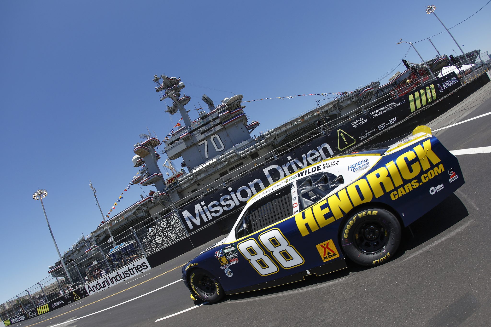 SAN DIEGO, CALIFORNIA - JUNE 19:Rajah Caruth, driver of the #88 HendrickCars.com Chevrolet, drives during practice for the NASCAR O'Reilly Auto Parts Series United Rentals Driven to Serve 250 at Naval Base Coronado on June 19, 2026 in San Diego, California. (Photo by Sean Gardner/Getty Images) | Getty Images
