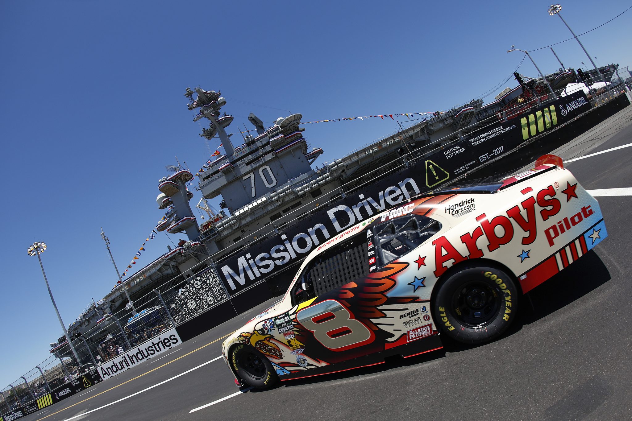 SAN DIEGO, CALIFORNIA - JUNE 19: Sammy Smith, driver of the #8 Arby's Cheesesteak Chevrolet, drives during practice for the NASCAR O'Reilly Auto Parts Series United Rentals Driven to Serve 250 at Naval Base Coronado on June 19, 2026 in San Diego, California. (Photo by Sean Gardner/Getty Images) | Getty Images