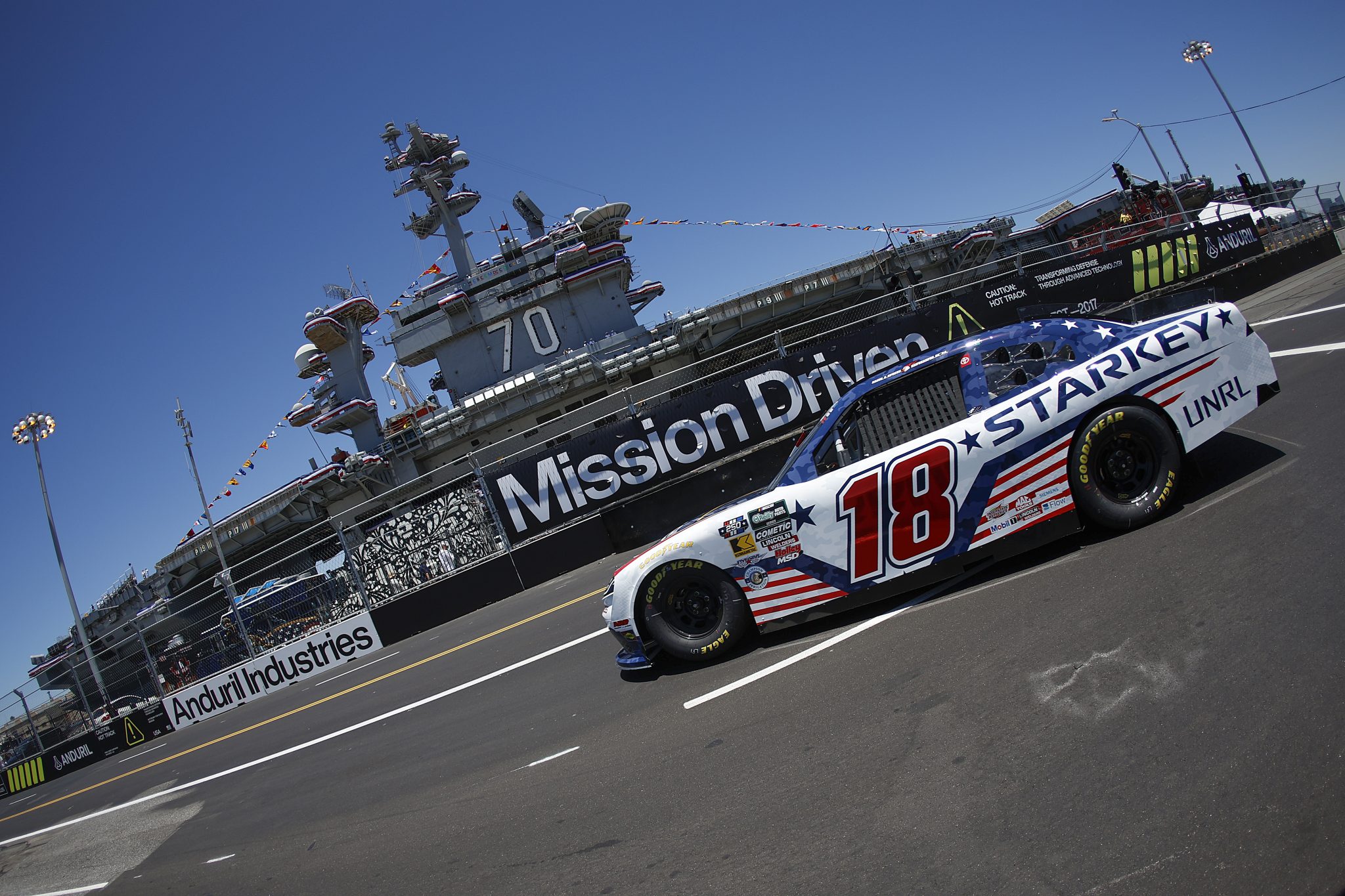 SAN DIEGO, CALIFORNIA - JUNE 19: William Sawalich, driver of the #18 Starkey Hearing Toyota, drives during practice for the NASCAR O'Reilly Auto Parts Series United Rentals Driven to Serve 250 at Naval Base Coronado on June 19, 2026 in San Diego, California. (Photo by Sean Gardner/Getty Images) | Getty Images