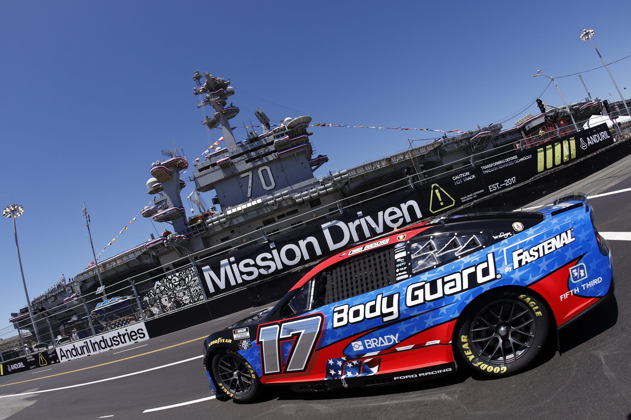 SAN DIEGO, CALIFORNIA - JUNE 19: Chris Buescher, driver of the #17 Body Guard Ford, drives , driver of the #19 Bass Pro Shops Toyota, drives during practice for the NASCAR Cup Series Anduril 250 at Naval Base Coronado on June 19, 2026 in San Diego, California. (Photo by Sean Gardner/Getty Images) | Getty Images