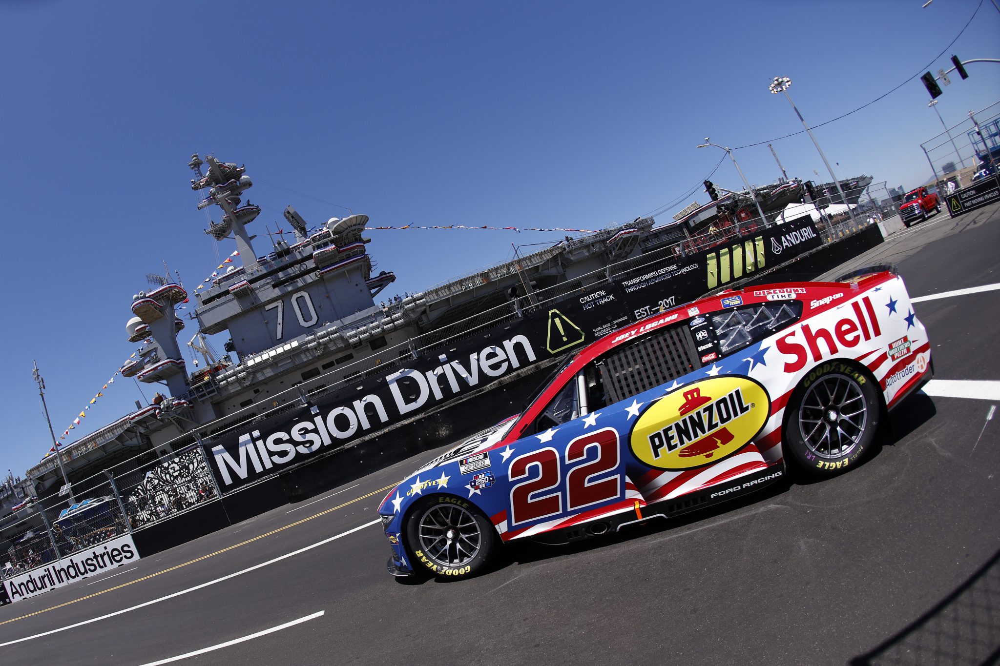 SAN DIEGO, CALIFORNIA - JUNE 19: Joey Logano, driver of the #22 Shell Pennzoil Ford, drives during practice for the NASCAR Cup Series Anduril 250 at Naval Base Coronado on June 19, 2026 in San Diego, California. (Photo by Sean Gardner/Getty Images) | Getty Images