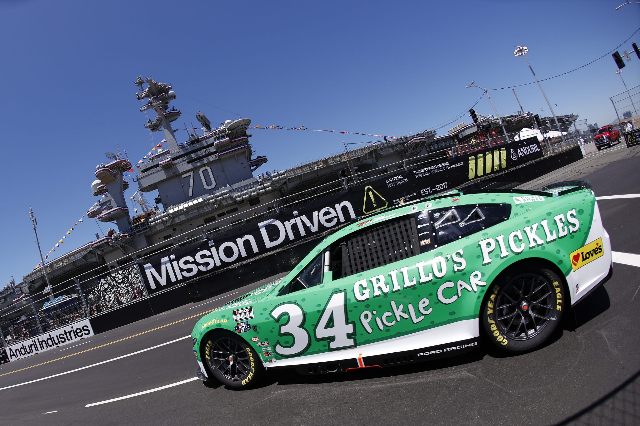 SAN DIEGO, CALIFORNIA - JUNE 19: Todd Gilliland, driver of the #34 Grillo's Pickles Ford, drives during practice for the NASCAR Cup Series Anduril 250 at Naval Base Coronado on June 19, 2026 in San Diego, California. (Photo by Sean Gardner/Getty Images) | Getty Images