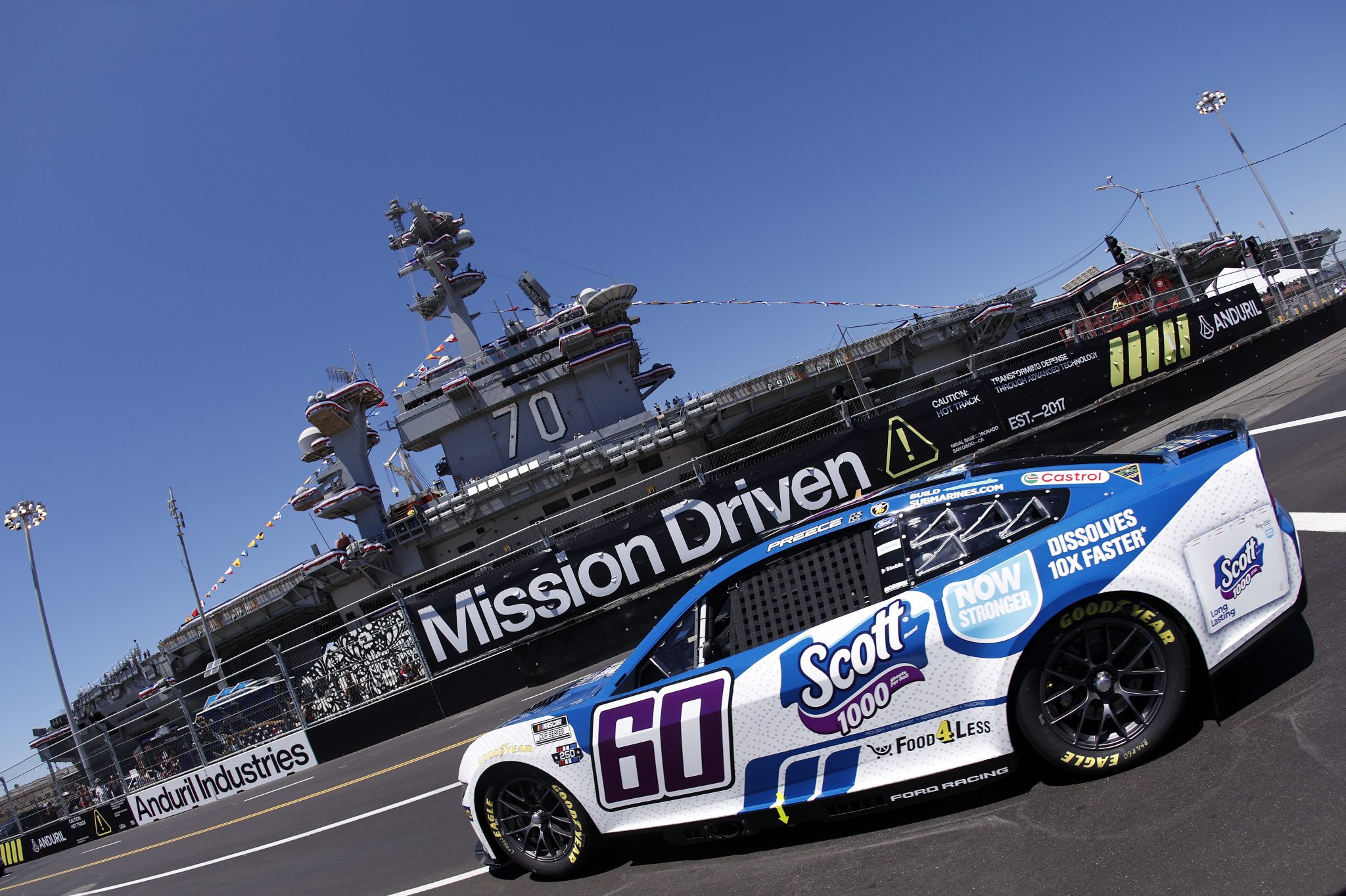 SAN DIEGO, CALIFORNIA - JUNE 19: Ryan Preece, driver of the #60 Ralphs/Scott 1000 Ford, drives during practice for the NASCAR Cup Series Anduril 250 at Naval Base Coronado on June 19, 2026 in San Diego, California. (Photo by Sean Gardner/Getty Images) | Getty Images