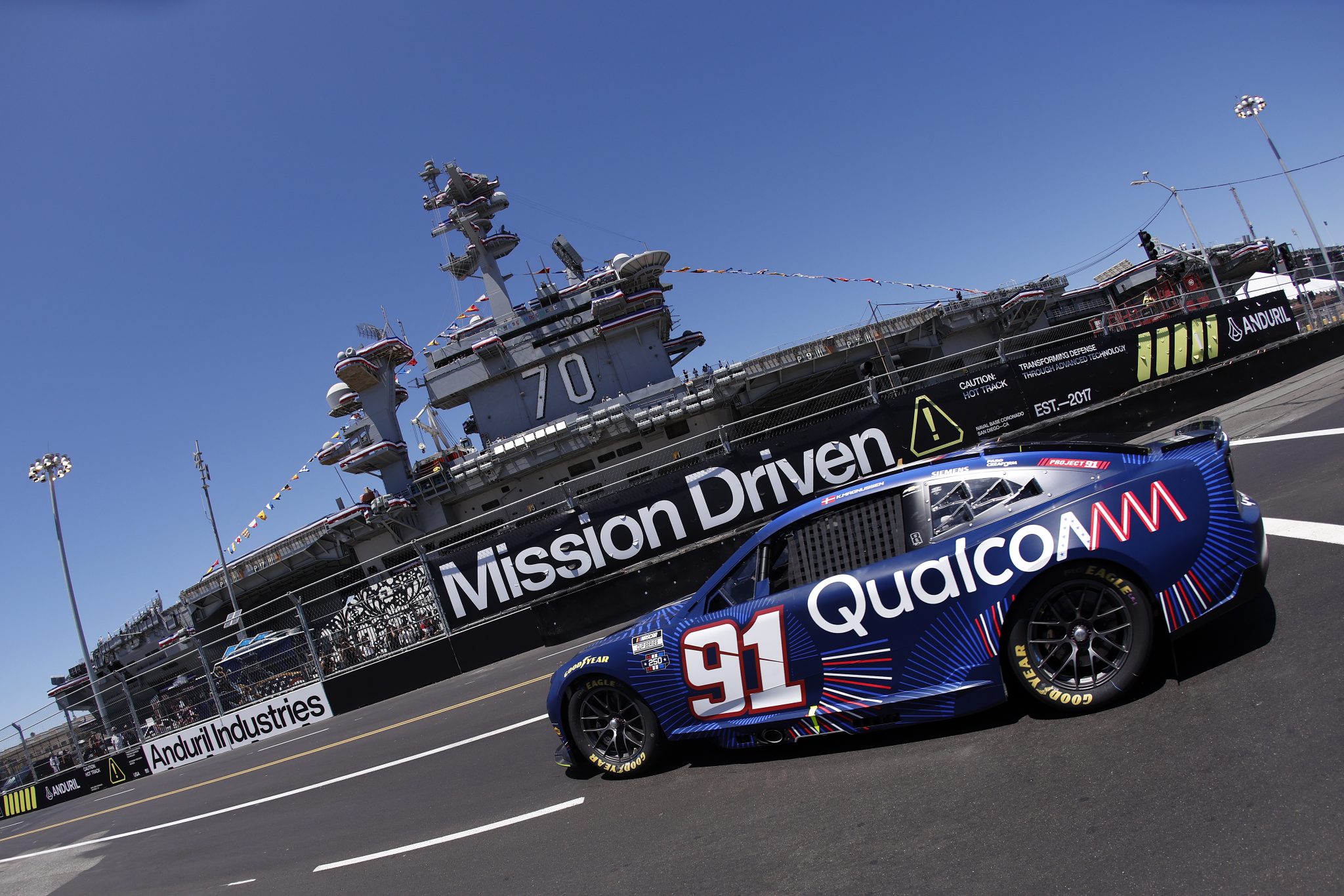 SAN DIEGO, CALIFORNIA - JUNE 19: Kevin Magnussen, driver of the #91 Qualcomm Chevrolet, drives during practice for the NASCAR Cup Series Anduril 250 at Naval Base Coronado on June 19, 2026 in San Diego, California. (Photo by Sean Gardner/Getty Images) | Getty Images