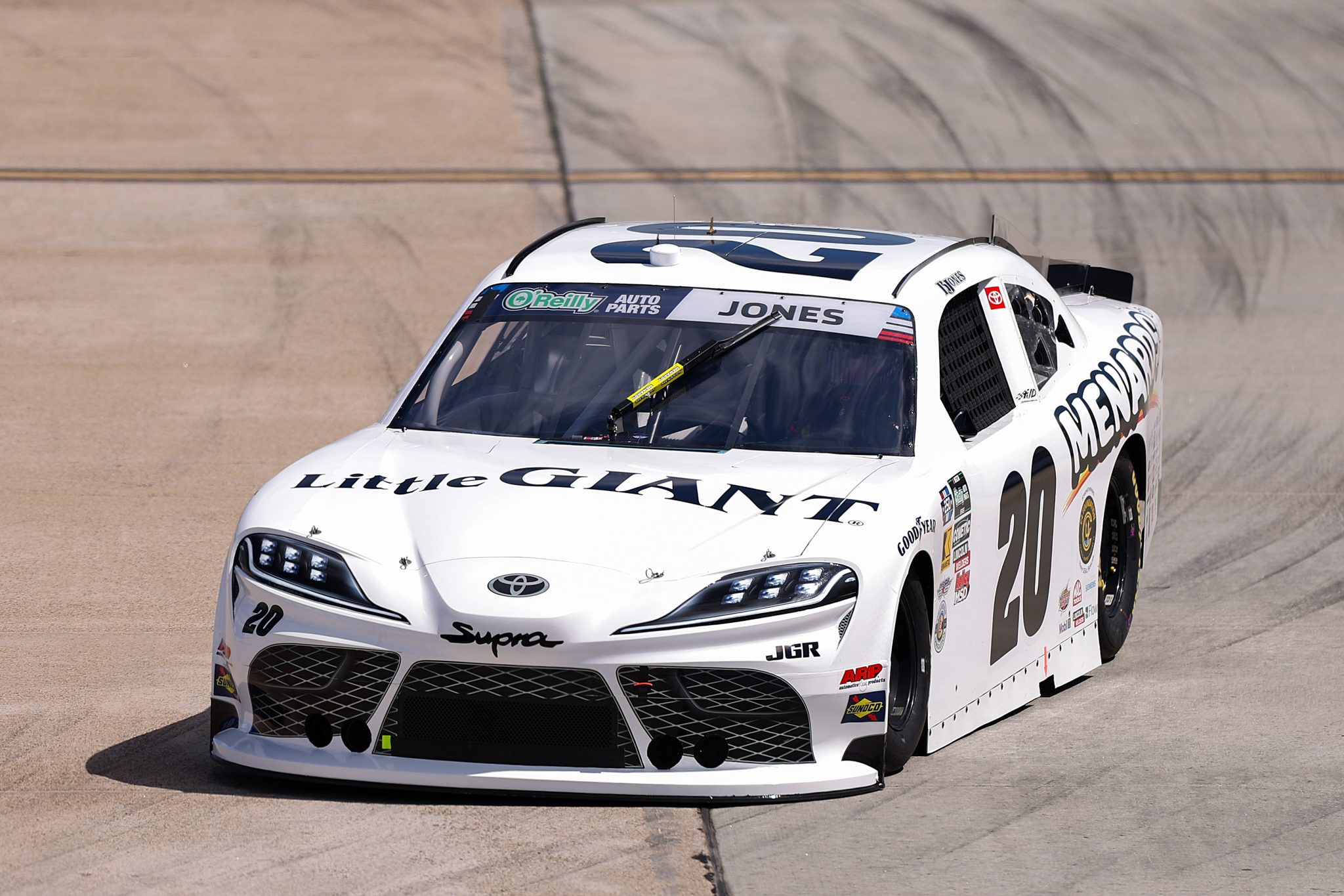 SAN DIEGO, CALIFORNIA - JUNE 20: Brandon Jones, driver of the #20 Menards/Little Giant Toyota, drives during qualifying for the NASCAR O'Reilly Auto Parts Series United Rentals Driven to Serve 250 at Naval Base Coronado on June 20, 2026 in San Diego, California. (Photo by David Jensen/Getty Images) | Getty Images