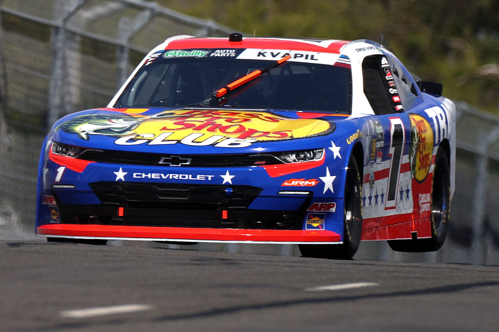 SAN DIEGO, CALIFORNIA - JUNE 20: Carson Kvapil, driver of the #1 Bass Pro Shops Chevrolet, drives during qualifying for the NASCAR O'Reilly Auto Parts Series United Rentals Driven to Serve 250 at Naval Base Coronado on June 20, 2026 in San Diego, California. (Photo by James Gilbert/Getty Images) | Getty Images