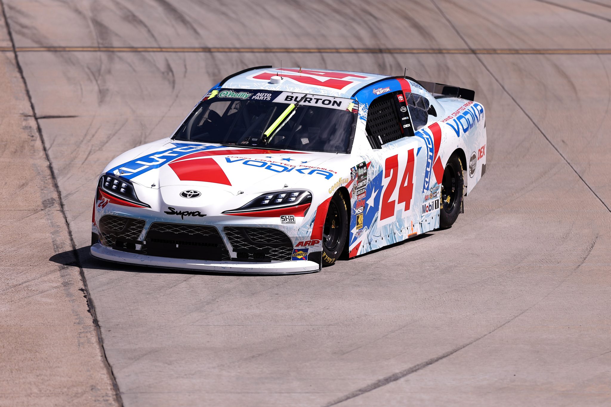 SAN DIEGO, CALIFORNIA - JUNE 20: Harrison Burton, driver of the #24 Klutch Vodka Toyota, drives during qualifying for the NASCAR O'Reilly Auto Parts Series United Rentals Driven to Serve 250 at Naval Base Coronado on June 20, 2026 in San Diego, California. (Photo by David Jensen/Getty Images) | Getty Images