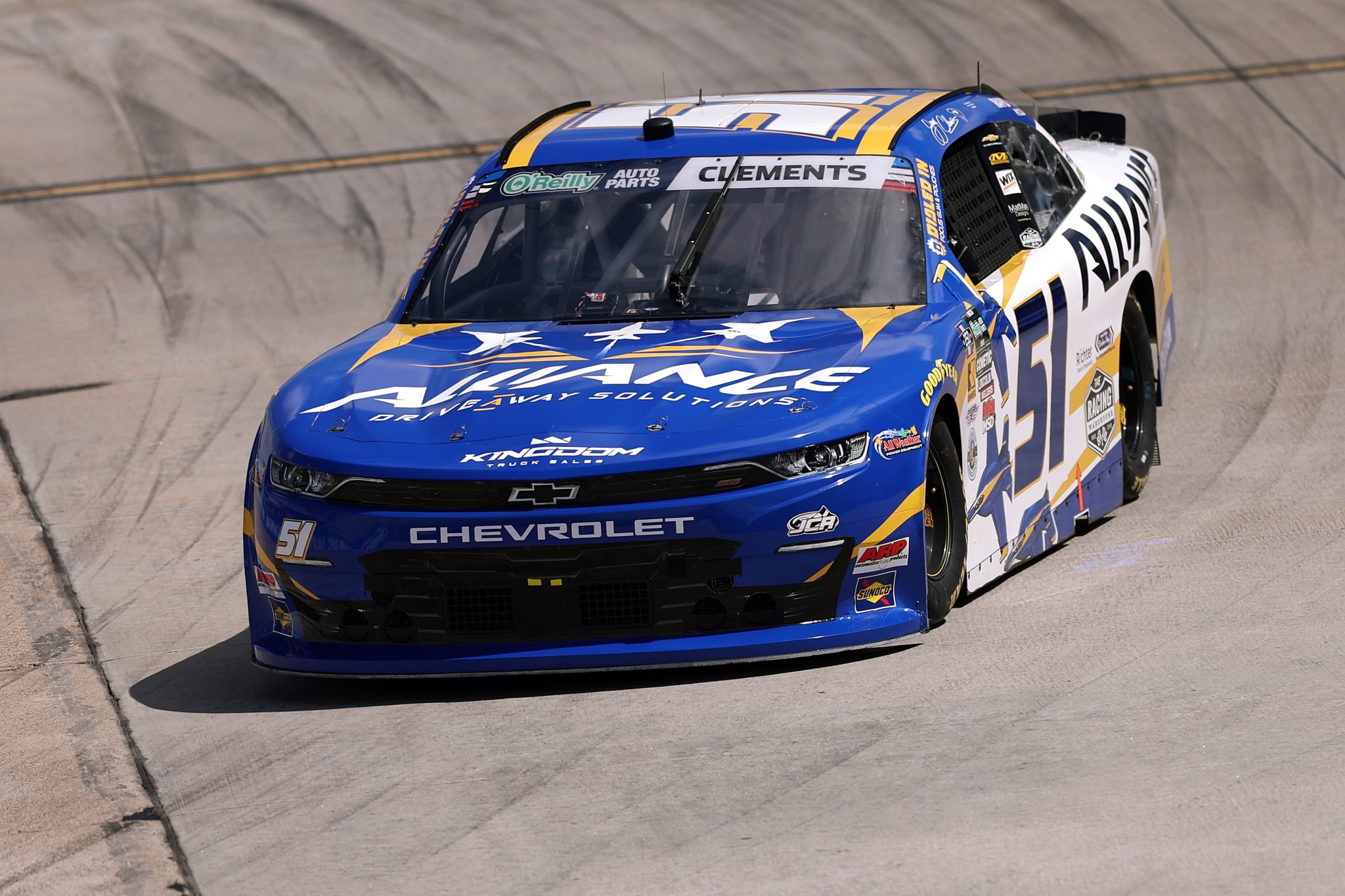 SAN DIEGO, CALIFORNIA - JUNE 20: Jeremy Clements, driver of the #51 Alliance Driveway Solutions Chevrolet, drives during qualifying for the NASCAR O'Reilly Auto Parts Series United Rentals Driven to Serve 250 at Naval Base Coronado on June 20, 2026 in San Diego, California. (Photo by David Jensen/Getty Images) | Getty Images