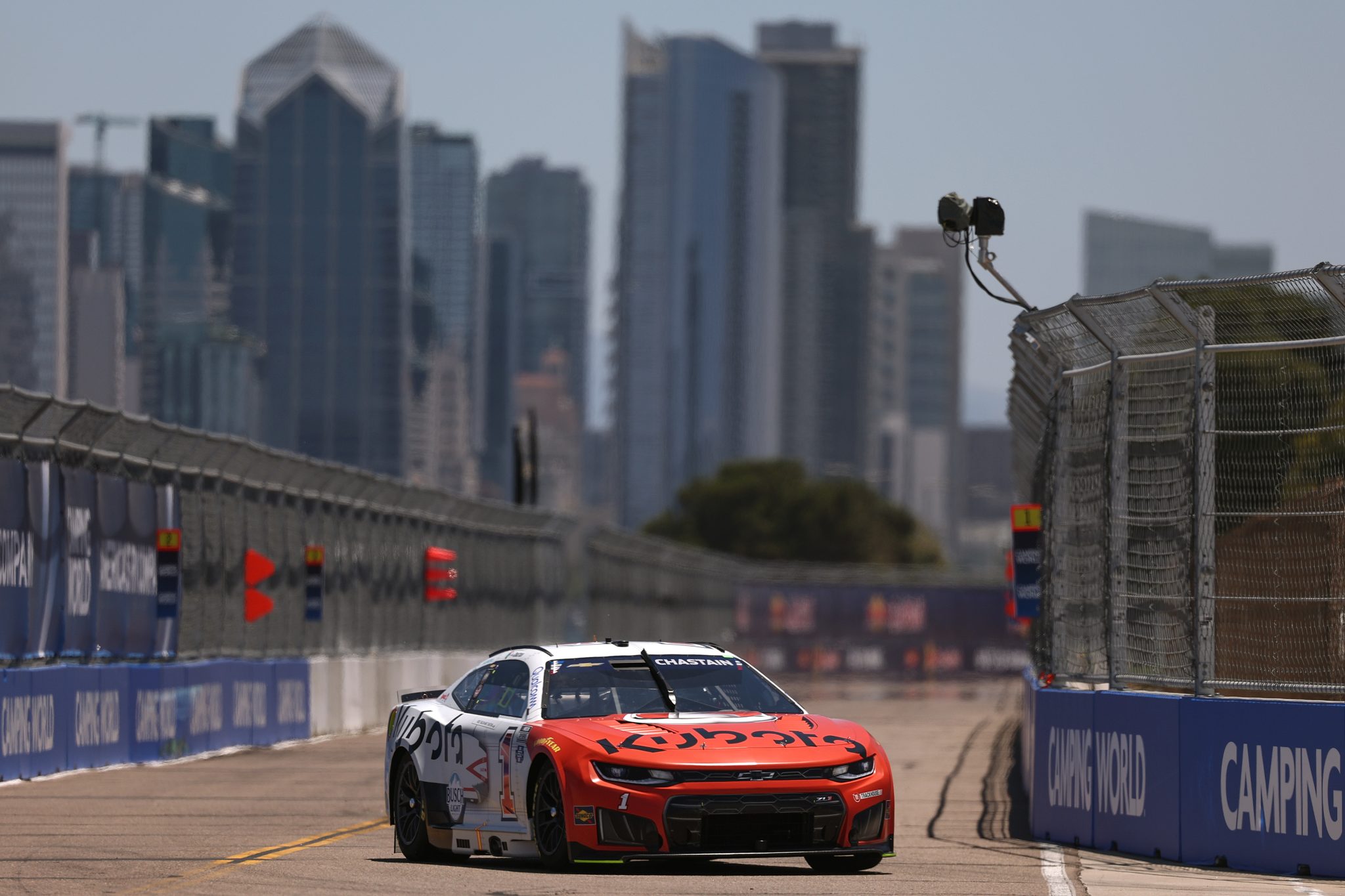 SAN DIEGO, CALIFORNIA - JUNE 20: Ross Chastain, driver of the #1 Kubota Veterans Honor Chevrolet, drives during qualifying for the NASCAR Cup Series Anduril 250 at Naval Base Coronado on June 20, 2026 in San Diego, California. (Photo by David Jensen/Getty Images) | Getty Images