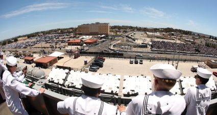 SAN DIEGO, CALIFORNIA - JUNE 21: U.S. Navy service members look on during the NASCAR Cup Series Anduril 250 at Naval Base Coronado on June 21, 2026 in San Diego, California. (Photo by Chris Graythen/Getty Images) | Getty Images