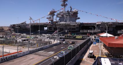 SAN DIEGO, CALIFORNIA - JUNE 21: A general view of racing during the NASCAR Cup Series Anduril 250 at Naval Base Coronado on June 21, 2026 in San Diego, California. (Photo by David Jensen/Getty Images) | Getty Images