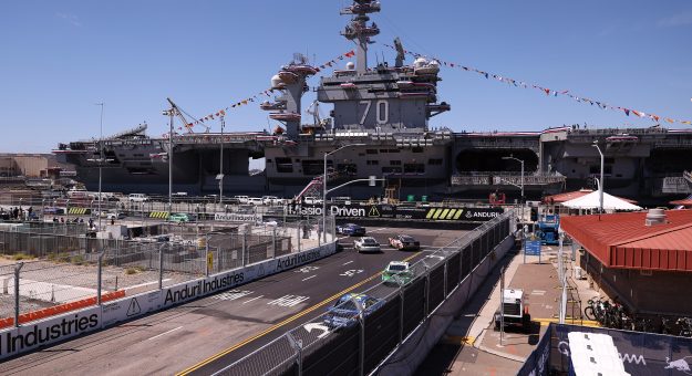 SAN DIEGO, CALIFORNIA - JUNE 21: A general view of racing during the NASCAR Cup Series Anduril 250 at Naval Base Coronado on June 21, 2026 in San Diego, California. (Photo by David Jensen/Getty Images) | Getty Images