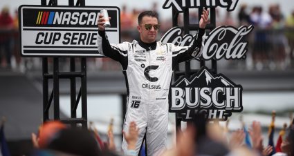LONG POND, PENNSYLVANIA - JUNE 14: AJ Allmendinger, driver of the #16 Celsius Chevrolet, walks onstage during driver intros prior to the NASCAR Cup Series Great American Getaway 400 presented by VISITPA at Pocono Raceway on June 14, 2026 in Long Pond, Pennsylvania. (Photo by James Gilbert/Getty Images) | Getty Images