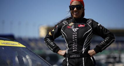 KANSAS CITY, KANSAS - APRIL 18: Dystany Spurlock, driver of the #66 Foxxtecca Ford poses on the grid after the ARCA Menards Tide 150 at Kansas Speedway on April 18, 2026 in Kansas City, Kansas. (Photo by Sean Gardner/Getty Images) | Getty Images