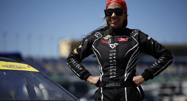KANSAS CITY, KANSAS - APRIL 18: Dystany Spurlock, driver of the #66 Foxxtecca Ford poses on the grid after the ARCA Menards Tide 150 at Kansas Speedway on April 18, 2026 in Kansas City, Kansas. (Photo by Sean Gardner/Getty Images) | Getty Images