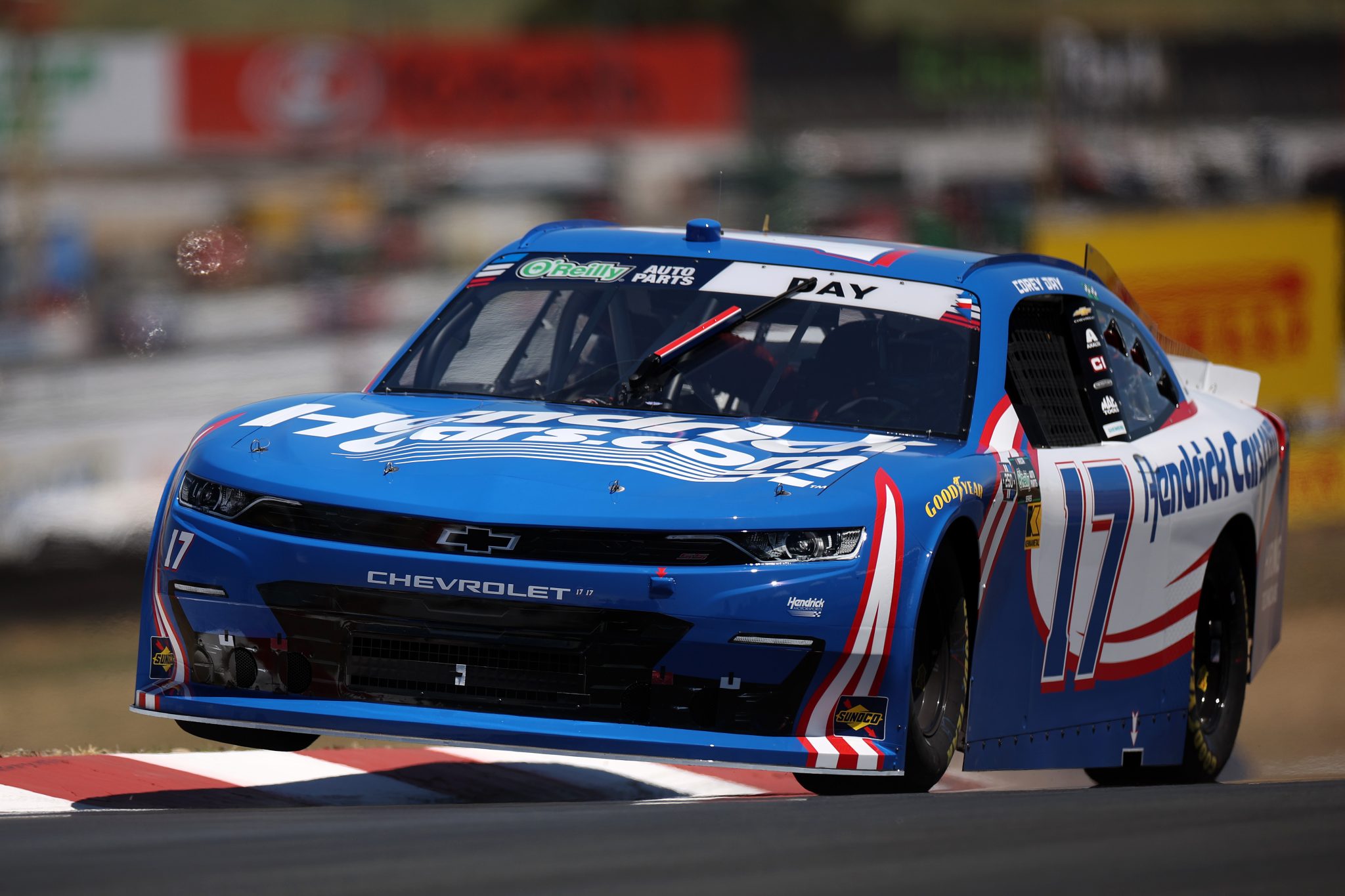 SONOMA, CALIFORNIA - JUNE 26: Corey Day, driver of the #17 HendrickCars.com Chevrolet, drives during practice for the NASCAR O'Reilly Auto Parts Series Pit Boss/FoodMaxx 250 at Sonoma Raceway on June 26, 2026 in Sonoma, California. (Photo by James Gilbert/Getty Images) | Getty Images