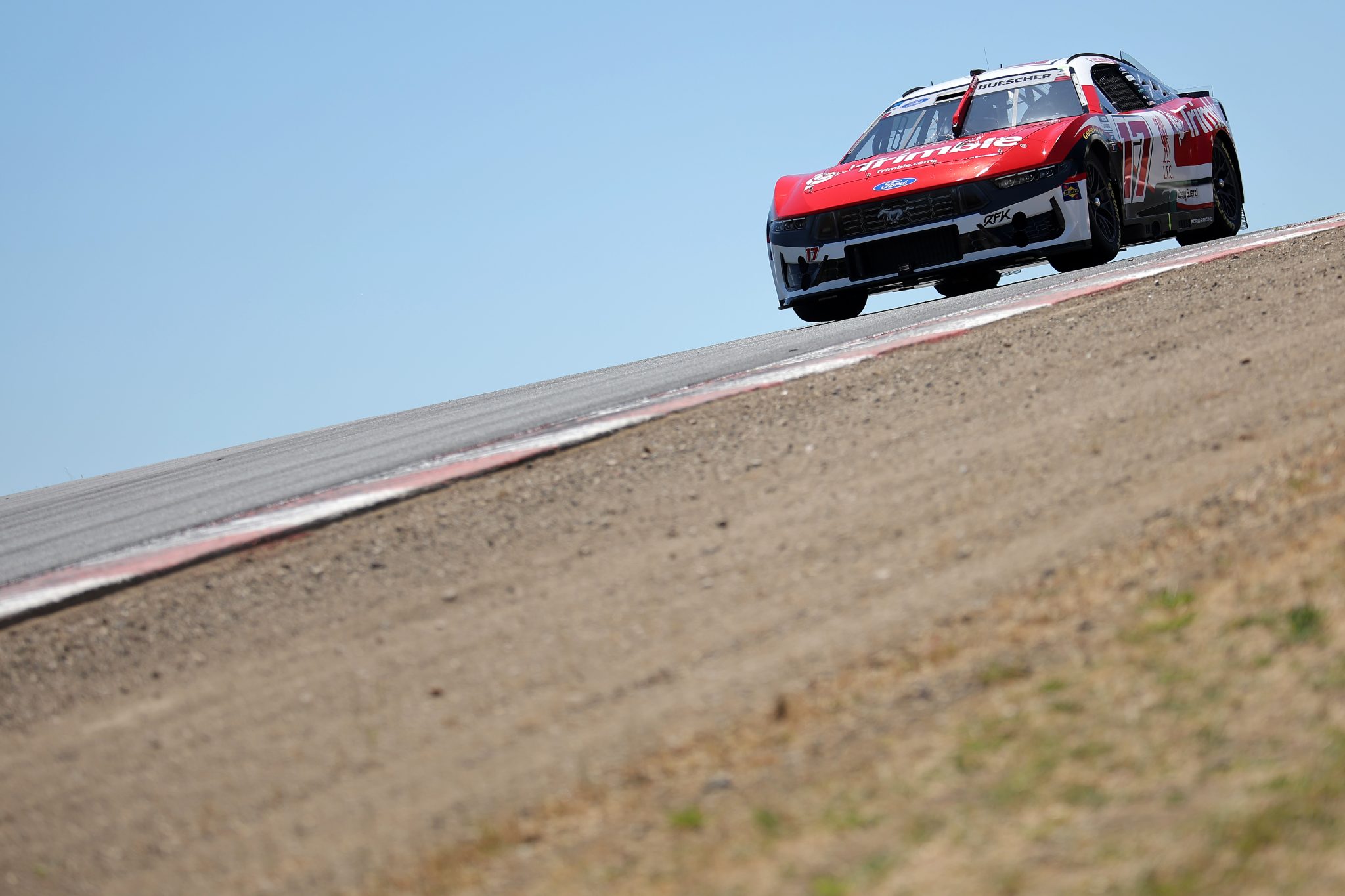 SONOMA, CALIFORNIA - JUNE 27: Chris Buescher, driver of the #17 Trimble/Liverpool FC Ford, drives during practice for the NASCAR Cup Series Toyota/Save Mart 350 at Sonoma Raceway on June 27, 2026 in Sonoma, California. (Photo by Jonathan Bachman/Getty Images) | Getty Images