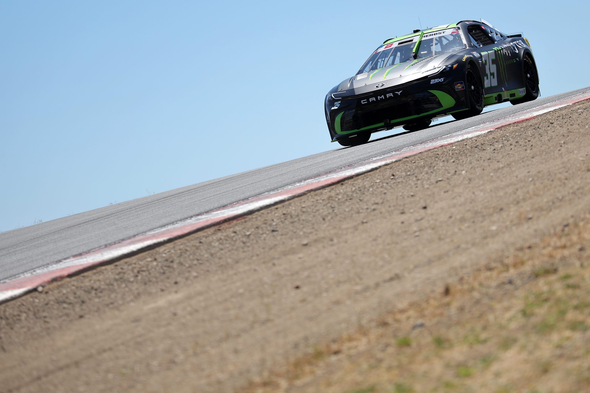 SONOMA, CALIFORNIA - JUNE 27: Riley Herbst, driver of the #35 Monster Energy Toyota, drives during practice for the NASCAR Cup Series Toyota/Save Mart 350 at Sonoma Raceway on June 27, 2026 in Sonoma, California. (Photo by Jonathan Bachman/Getty Images) | Getty Images