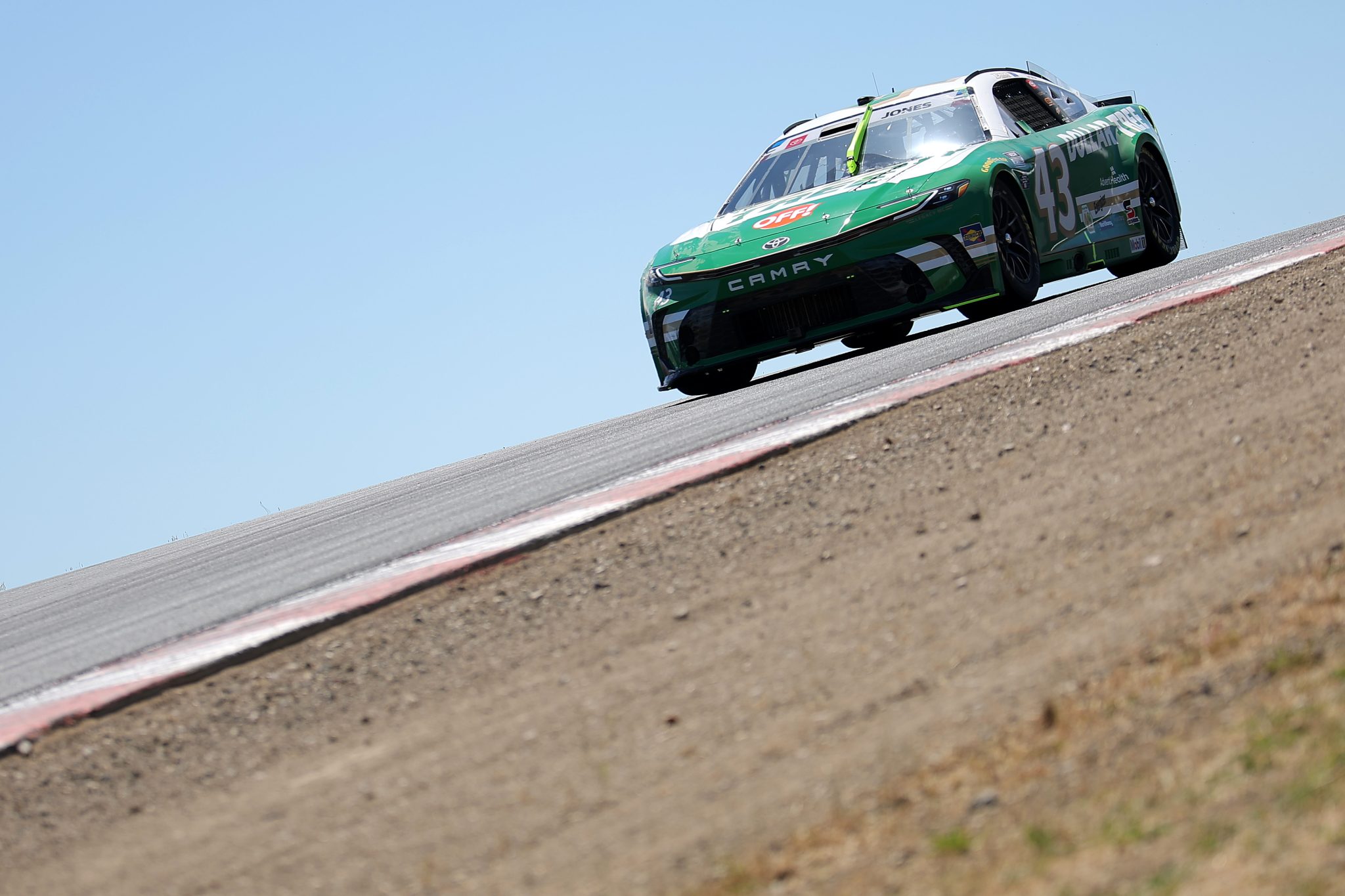 SONOMA, CALIFORNIA - JUNE 27: Erik Jones, driver of the #43 Dollar Tree Toyota, drives during practice for the NASCAR Cup Series Toyota/Save Mart 350 at Sonoma Raceway on June 27, 2026 in Sonoma, California. (Photo by Jonathan Bachman/Getty Images) | Getty Images