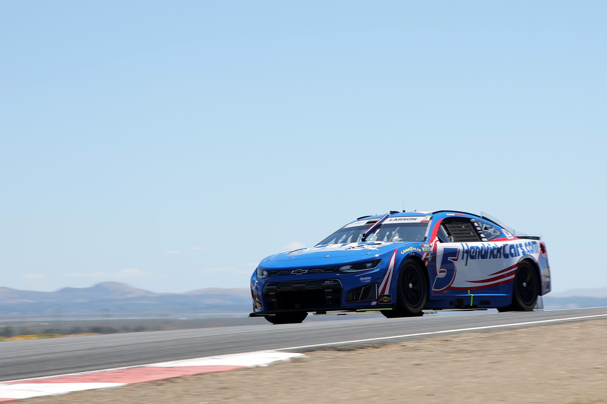 SONOMA, CALIFORNIA - JUNE 27: Kyle Larson, driver of the #5 HendrickCars.com Chevrolet, drives during practice for the NASCAR Cup Series Toyota/Save Mart 350 at Sonoma Raceway on June 27, 2026 in Sonoma, California. (Photo by Jonathan Bachman/Getty Images) | Getty Images