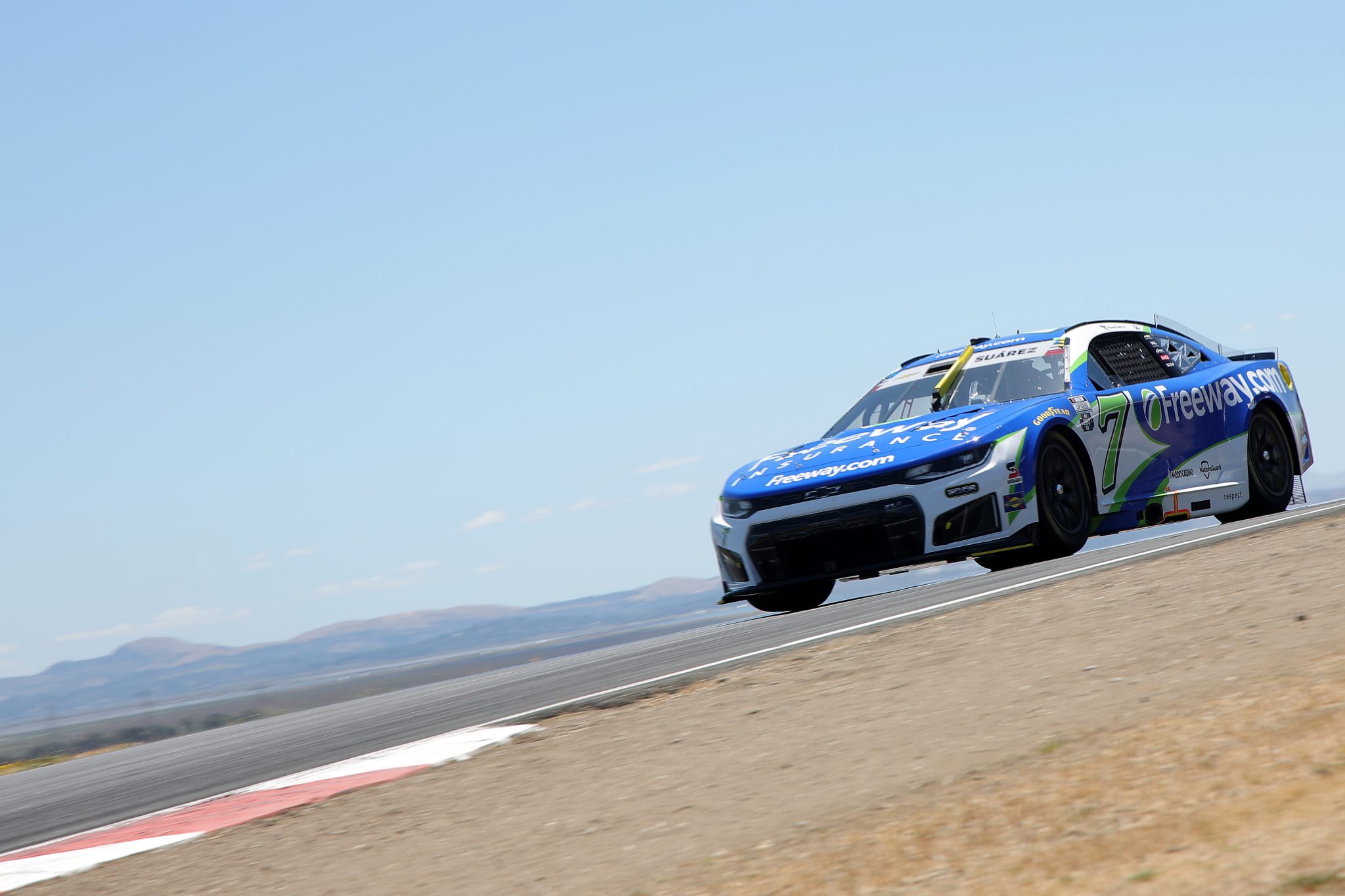 SONOMA, CALIFORNIA - JUNE 27: Daniel Suarez, driver of the #7 Freeway Insurance Chevrolet, drives during practice for the NASCAR Cup Series Toyota/Save Mart 350 at Sonoma Raceway on June 27, 2026 in Sonoma, California. (Photo by Jonathan Bachman/Getty Images) | Getty Images