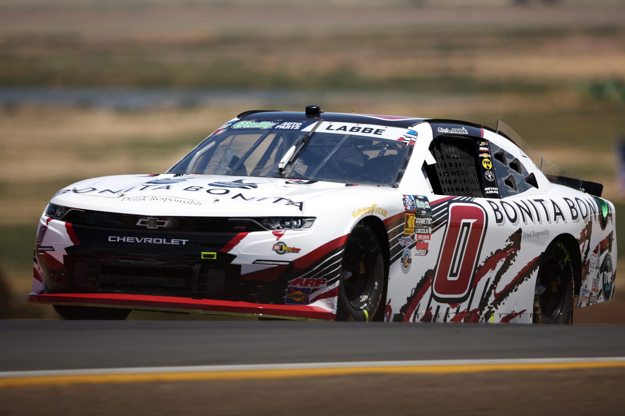 SONOMA, CALIFORNIA - JUNE 26: Alex Labbe, driver of the #0 Bonita Bonita Chevrolet, drives during practice for the NASCAR O'Reilly Auto Parts Series Pit Boss/FoodMaxx 250 at Sonoma Raceway on June 26, 2026 in Sonoma, California. (Photo by James Gilbert/Getty Images) | Getty Images