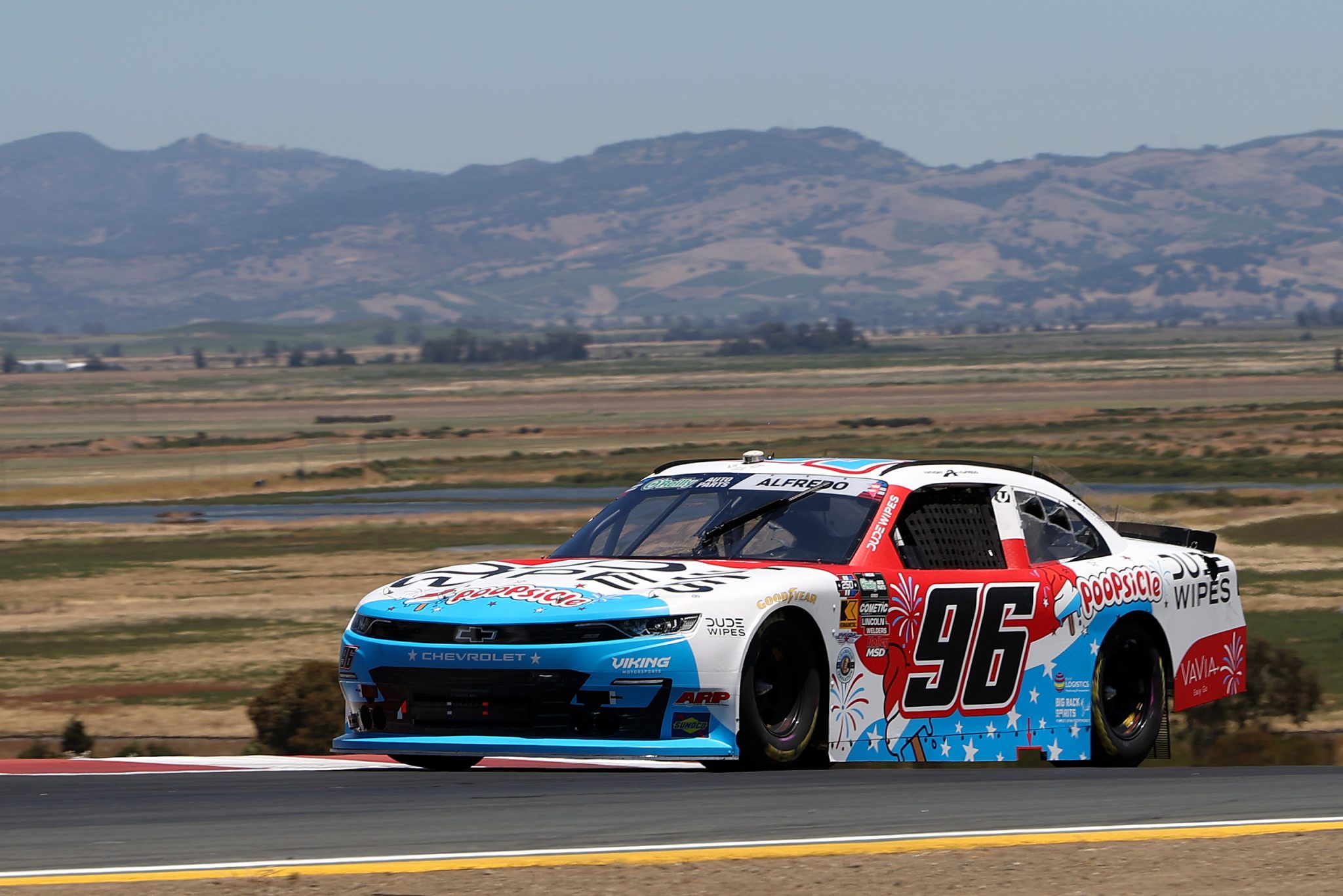 SONOMA, CALIFORNIA - JUNE 26: Anthony Alfredo, driver of the #96 Dude Wipes Poopsicle Chevrolet, drives during practice for the NASCAR O'Reilly Auto Parts Series Pit Boss/FoodMaxx 250 at Sonoma Raceway on June 26, 2026 in Sonoma, California. (Photo by James Gilbert/Getty Images) | Getty Images