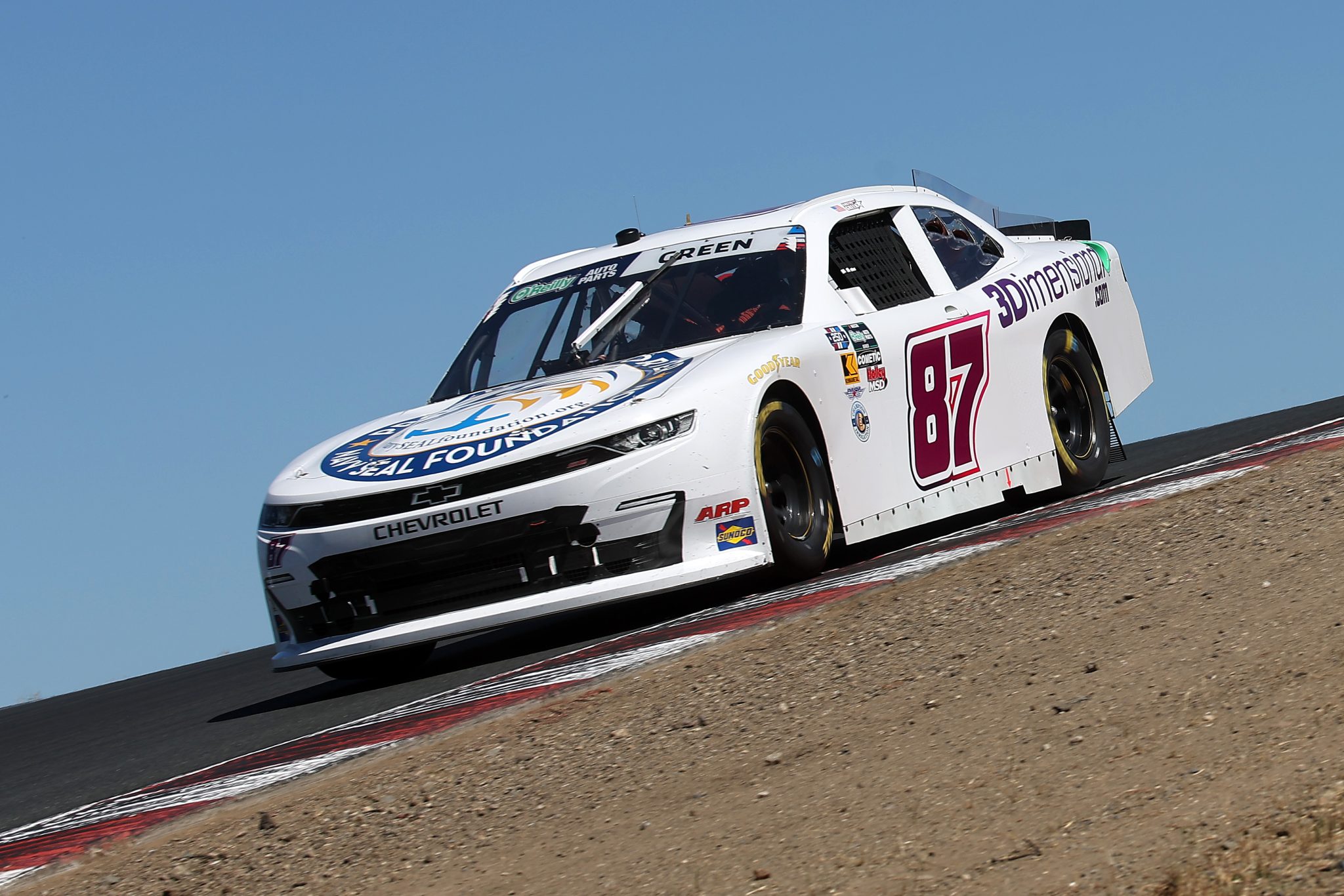 SONOMA, CALIFORNIA - JUNE 27: Austin Green, driver of the #87 Peterson Racing Group Chevrolet, drives during the NASCAR O'Reilly Auto Parts Series Pit Boss/FoodMaxx 250 at Sonoma Raceway on June 27, 2026 in Sonoma, California. (Photo by Jonathan Bachman/Getty Images) | Getty Images