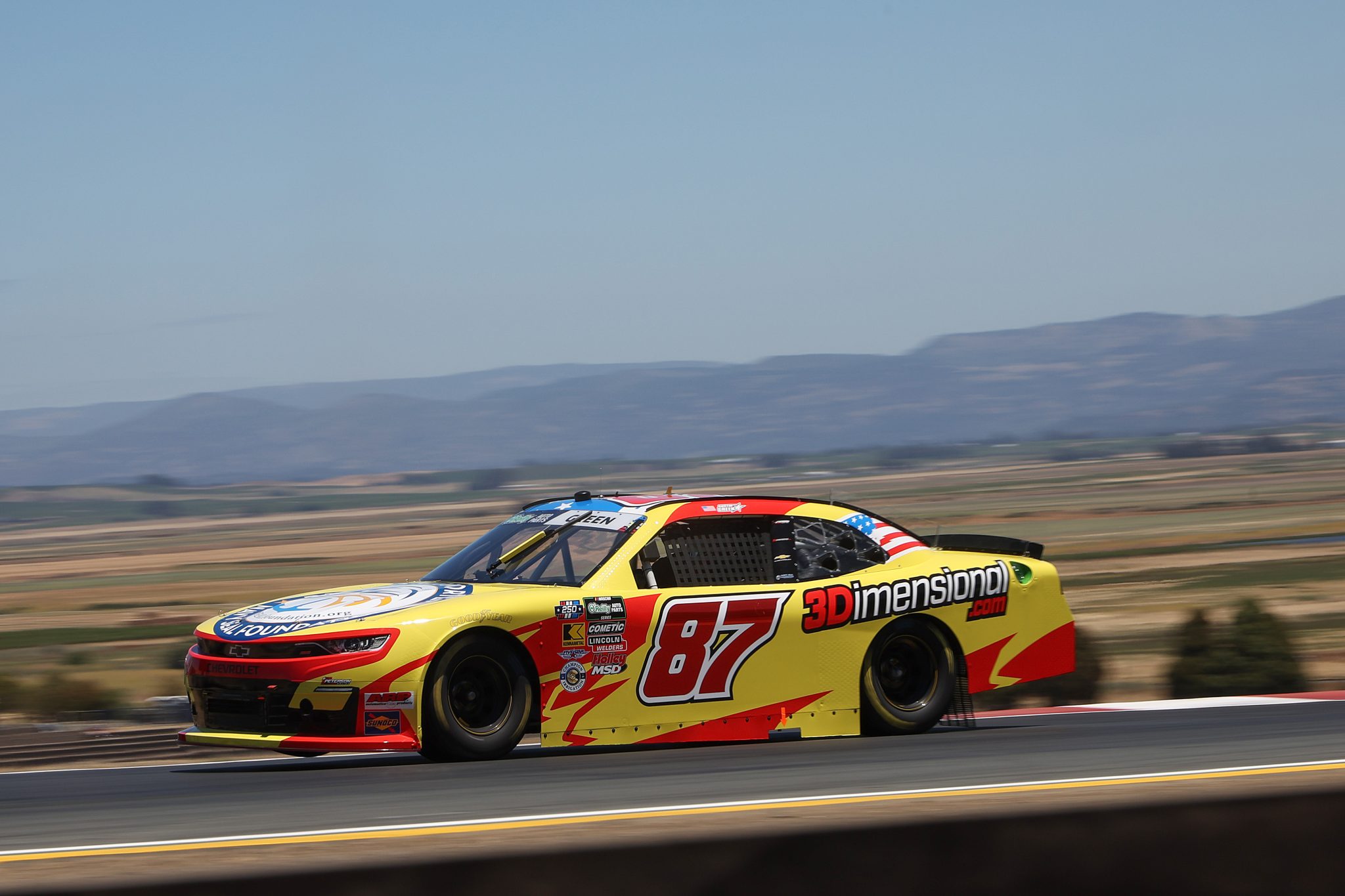 SONOMA, CALIFORNIA - JUNE 26: Austin Green, driver of the #87 Peterson Racing Group Chevrolet, drives during practice for the NASCAR O'Reilly Auto Parts Series Pit Boss/FoodMaxx 250 at Sonoma Raceway on June 26, 2026 in Sonoma, California. (Photo by James Gilbert/Getty Images) | Getty Images