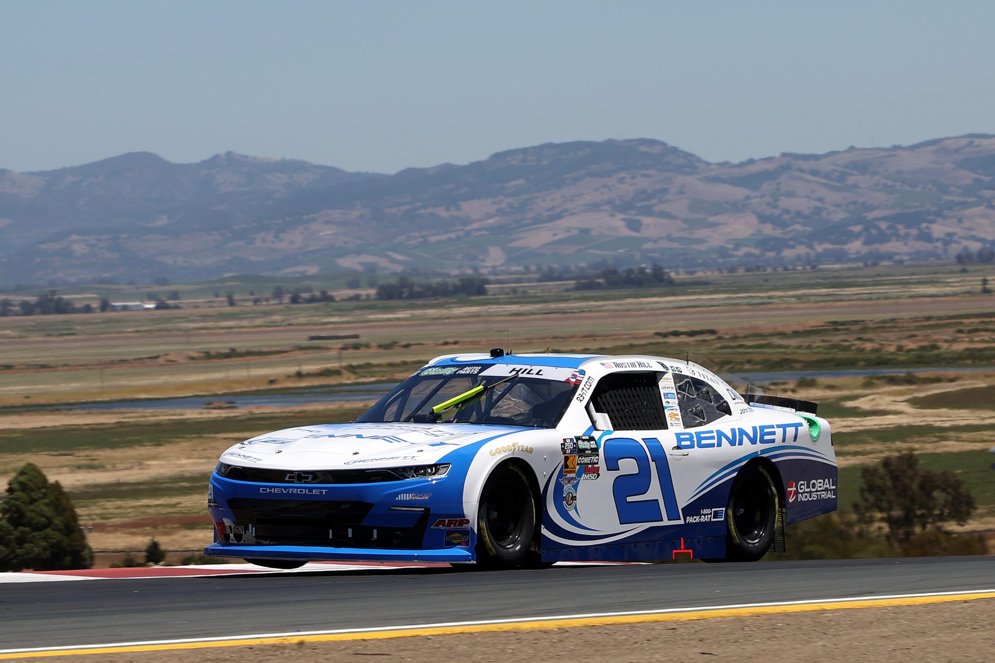 SONOMA, CALIFORNIA - JUNE 26: Austin Hill, driver of the #21 Bennett Transportation Chevrolet, drives during practice for the NASCAR O'Reilly Auto Parts Series Pit Boss/FoodMaxx 250 at Sonoma Raceway on June 26, 2026 in Sonoma, California. (Photo by James Gilbert/Getty Images) | Getty Images