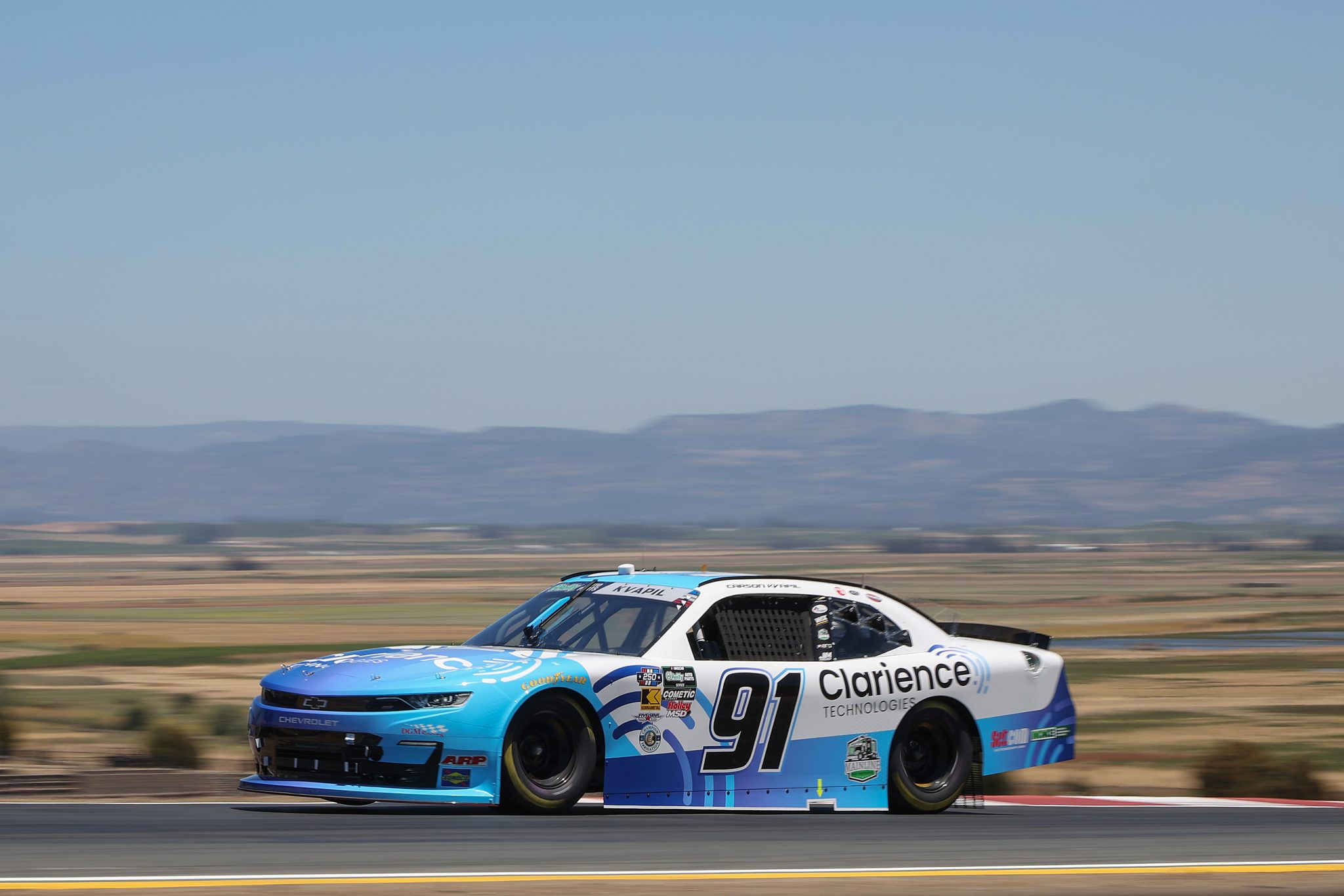SONOMA, CALIFORNIA - JUNE 26: Carson Kvapil, driver of the #91 Clarience Technologies Chevrolet, drives during practice for the NASCAR O'Reilly Auto Parts Series Pit Boss/FoodMaxx 250 at Sonoma Raceway on June 26, 2026 in Sonoma, California. (Photo by James Gilbert/Getty Images) | Getty Images