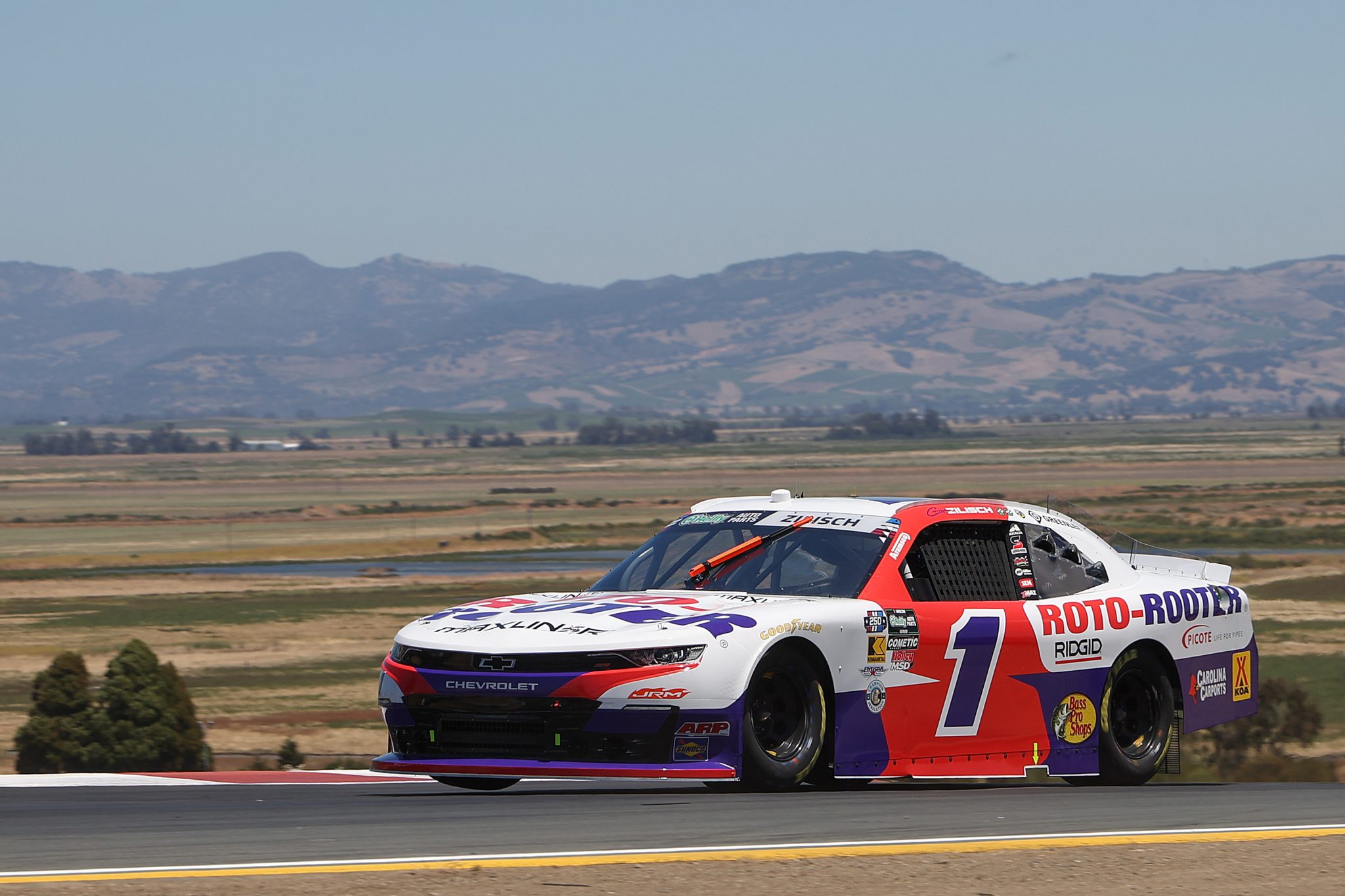 SONOMA, CALIFORNIA - JUNE 26: Connor Zilisch, driver of the #1 Roto-Rooter Chevrolet, drives during practice for the NASCAR O'Reilly Auto Parts Series Pit Boss/FoodMaxx 250 at Sonoma Raceway on June 26, 2026 in Sonoma, California. (Photo by James Gilbert/Getty Images) | Getty Images