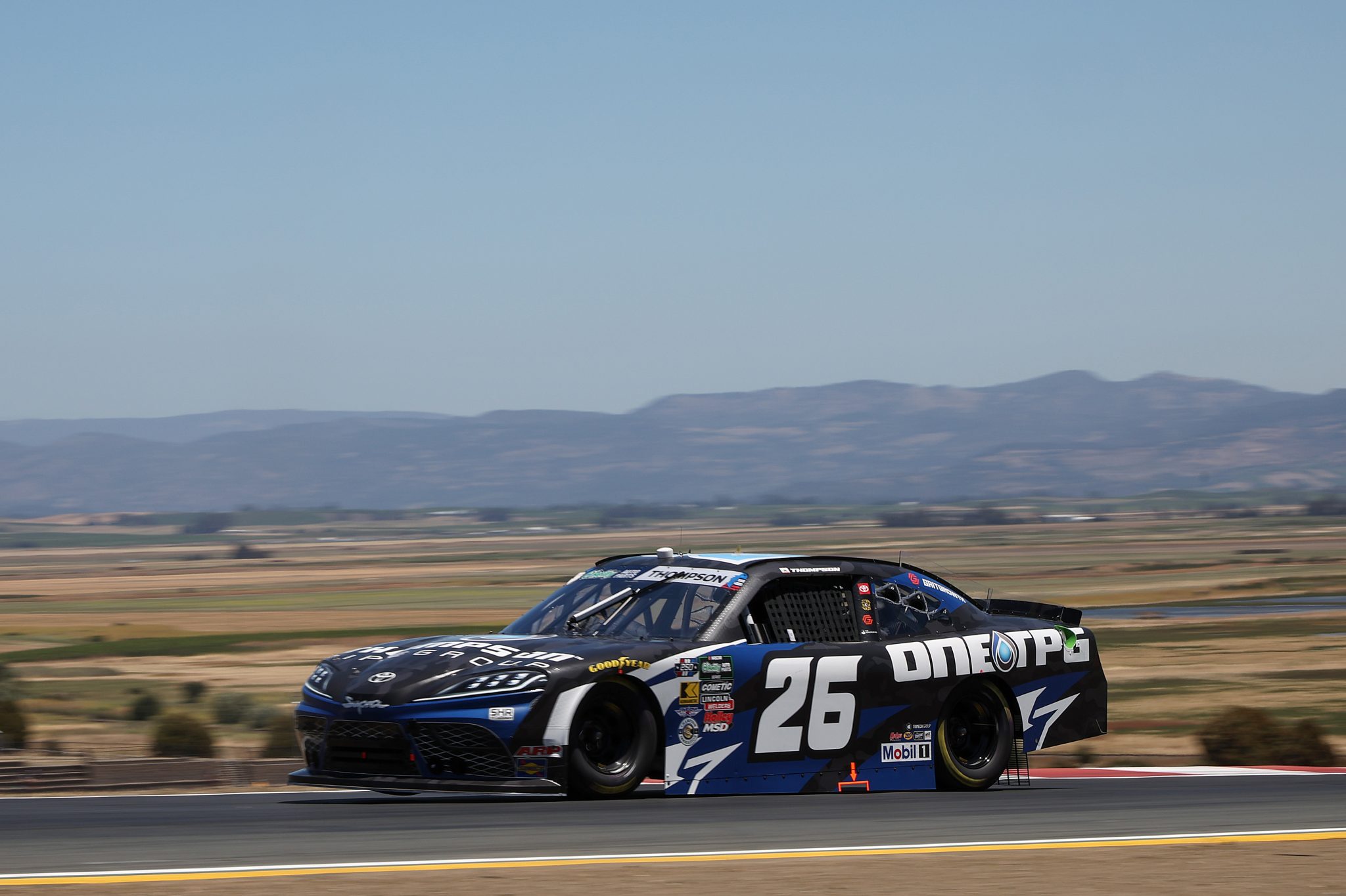 SONOMA, CALIFORNIA - JUNE 26: Dean Thompson, driver of the #26 Thompson Pile Group Toyota, drives during practice for the NASCAR O'Reilly Auto Parts Series Pit Boss/FoodMaxx 250 at Sonoma Raceway on June 26, 2026 in Sonoma, California. (Photo by James Gilbert/Getty Images) | Getty Images