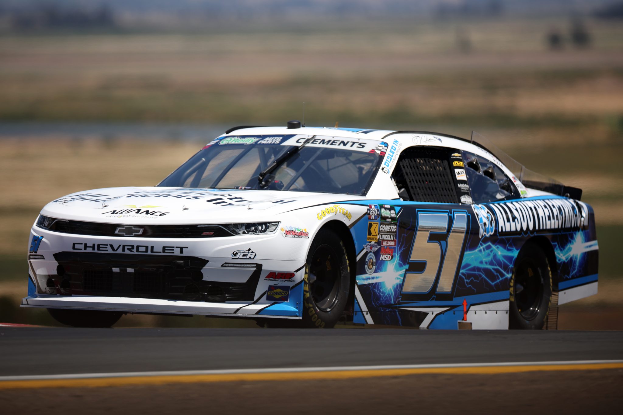 SONOMA, CALIFORNIA - JUNE 26: Jeremy Clements, driver of the #51 AllSouthElectric.com Chevrolet, drives during practice for the NASCAR O'Reilly Auto Parts Series Pit Boss/FoodMaxx 250 at Sonoma Raceway on June 26, 2026 in Sonoma, California. (Photo by James Gilbert/Getty Images) | Getty Images