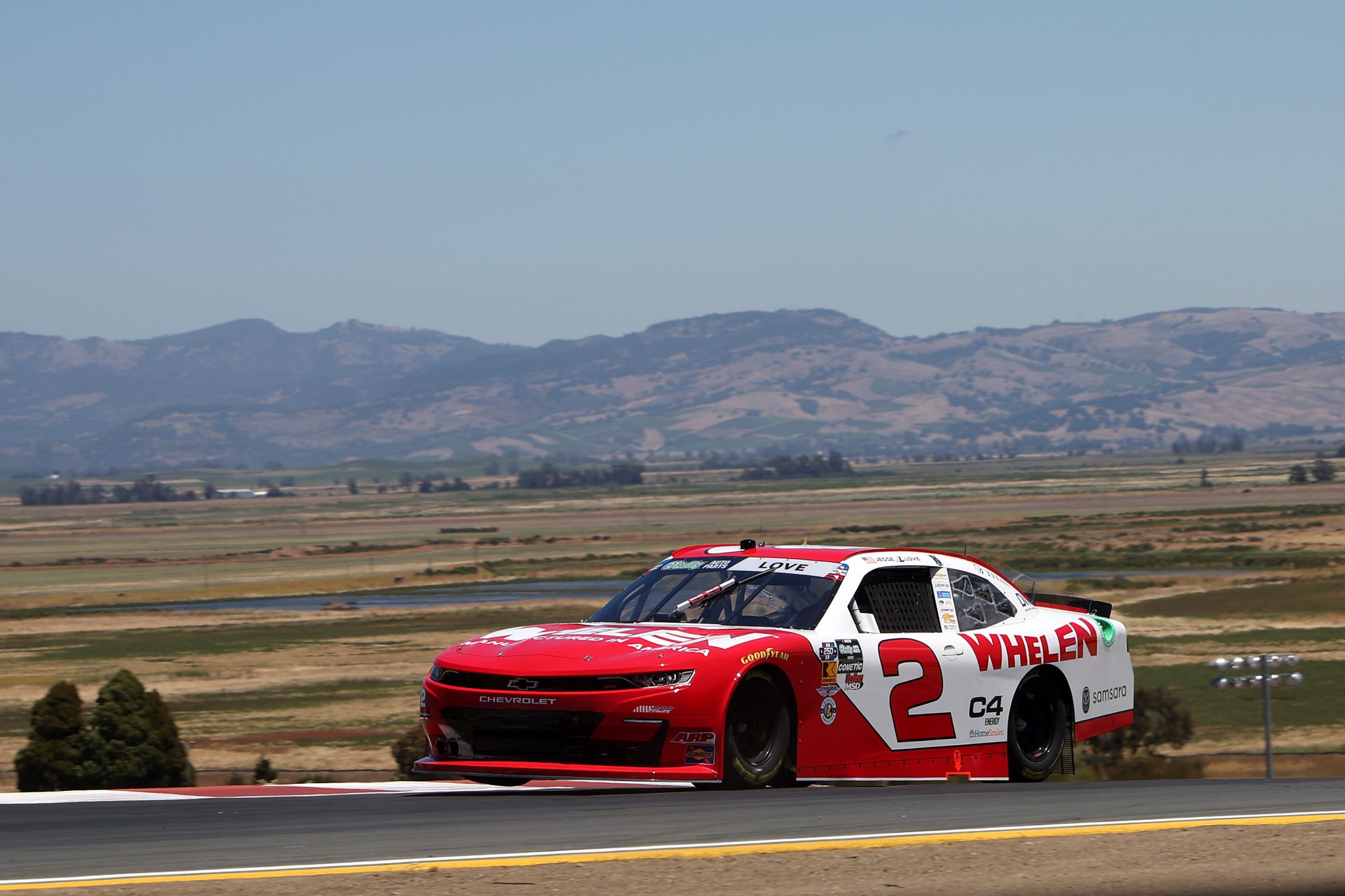 SONOMA, CALIFORNIA - JUNE 26: Jesse Love, driver of the #2 Whelen Chevrolet, drives during practice for the NASCAR O'Reilly Auto Parts Series Pit Boss/FoodMaxx 250 at Sonoma Raceway on June 26, 2026 in Sonoma, California. (Photo by James Gilbert/Getty Images) | Getty Images