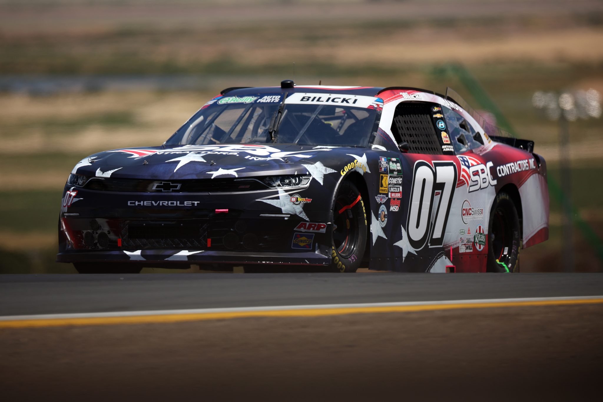 SONOMA, CALIFORNIA - JUNE 26: Josh Bilicki, driver of the #07 SBC Contractors Chevrolet, drives during practice for the NASCAR O'Reilly Auto Parts Series Pit Boss/FoodMaxx 250 at Sonoma Raceway on June 26, 2026 in Sonoma, California. (Photo by James Gilbert/Getty Images) | Getty Images