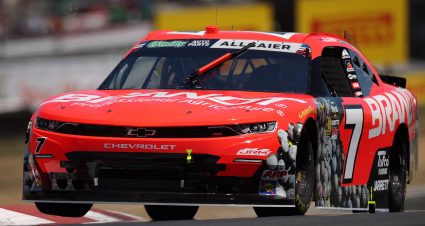 SONOMA, CALIFORNIA - JUNE 26: Justin Allgaier, driver of the #7 BRANDT Professional Agriculture Chevrolet, drives during practice for the NASCAR O'Reilly Auto Parts Series Pit Boss/FoodMaxx 250 at Sonoma Raceway on June 26, 2026 in Sonoma, California. (Photo by James Gilbert/Getty Images) | Getty Images