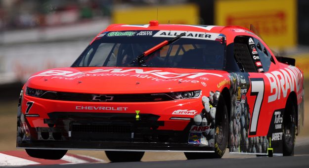 SONOMA, CALIFORNIA - JUNE 26: Justin Allgaier, driver of the #7 BRANDT Professional Agriculture Chevrolet, drives during practice for the NASCAR O'Reilly Auto Parts Series Pit Boss/FoodMaxx 250 at Sonoma Raceway on June 26, 2026 in Sonoma, California. (Photo by James Gilbert/Getty Images) | Getty Images