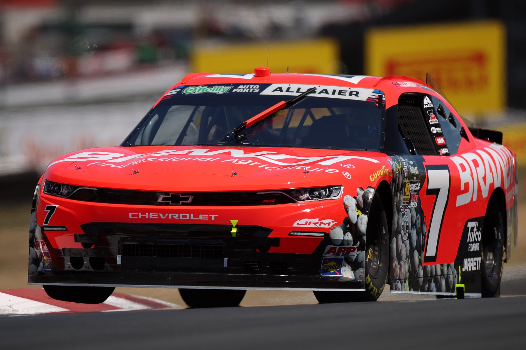 SONOMA, CALIFORNIA - JUNE 26: Justin Allgaier, driver of the #7 BRANDT Professional Agriculture Chevrolet, drives during practice for the NASCAR O'Reilly Auto Parts Series Pit Boss/FoodMaxx 250 at Sonoma Raceway on June 26, 2026 in Sonoma, California. (Photo by James Gilbert/Getty Images) | Getty Images