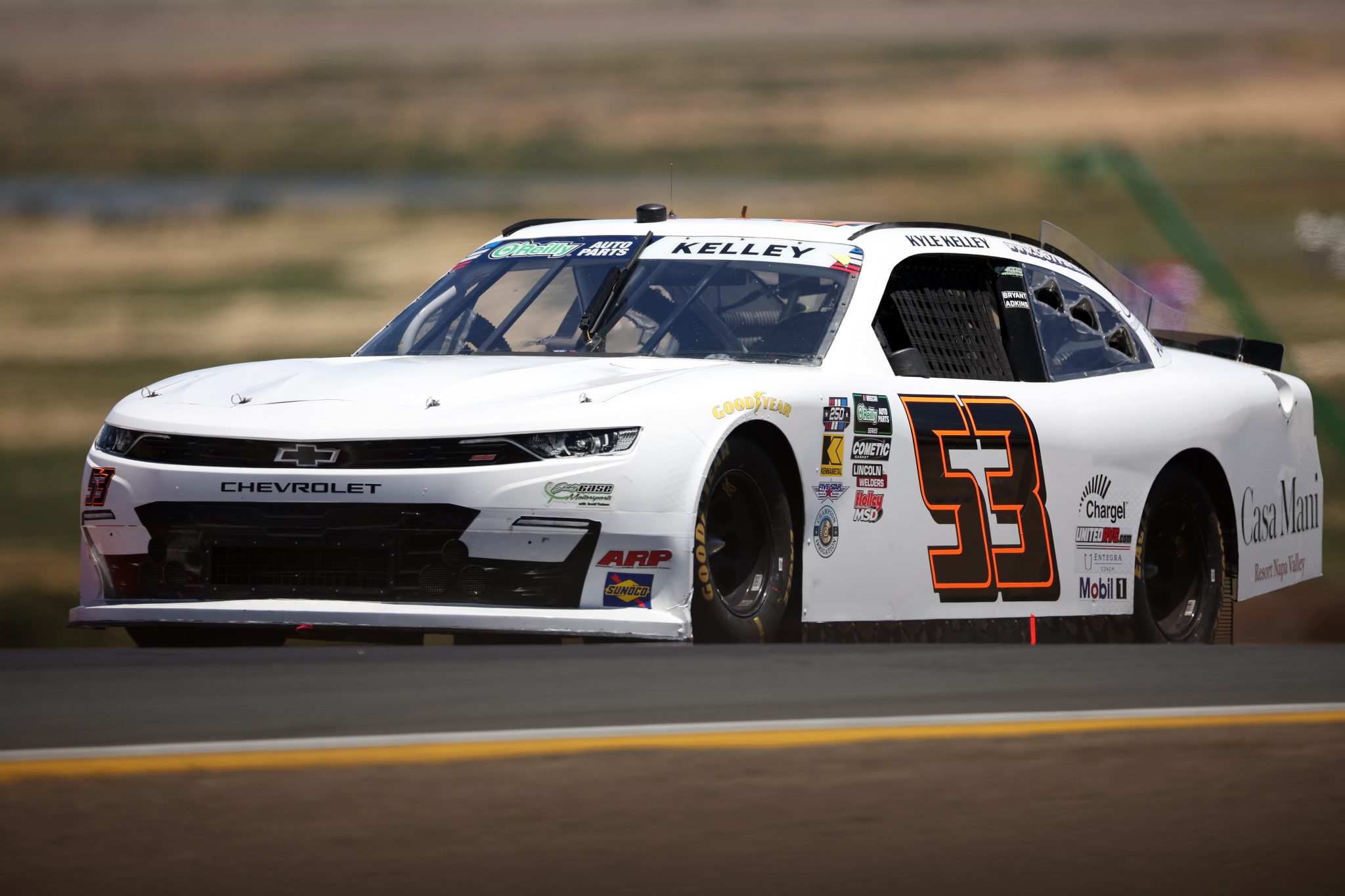 SONOMA, CALIFORNIA - JUNE 26: Kyle Kelley, driver of the #53 Joey Gase Motorsports Chevrolet, drives during practice for the NASCAR O'Reilly Auto Parts Series Pit Boss/FoodMaxx 250 at Sonoma Raceway on June 26, 2026 in Sonoma, California. (Photo by James Gilbert/Getty Images) | Getty Images