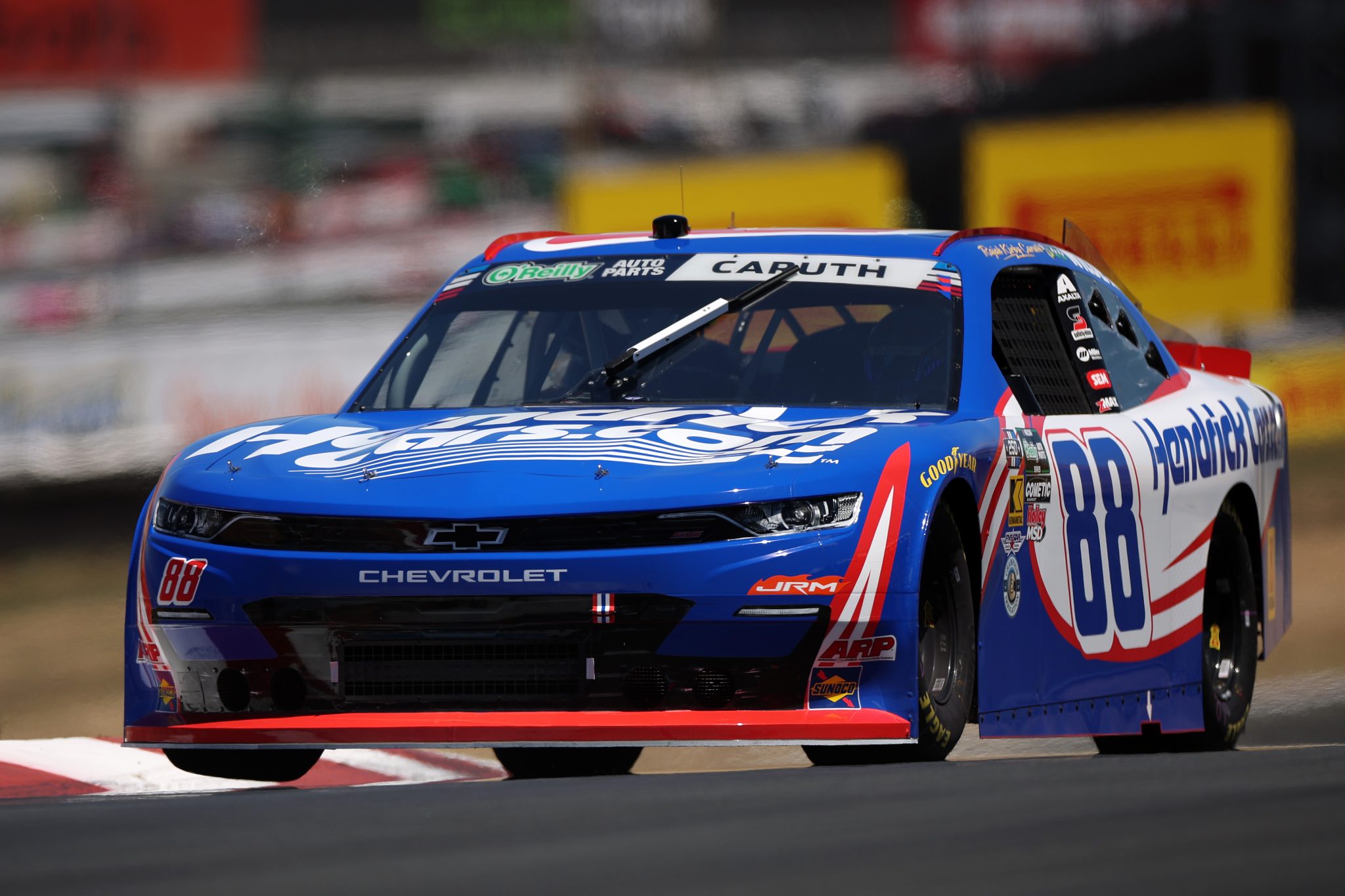 SONOMA, CALIFORNIA - JUNE 26: Rajah Caruth, driver of the #88 HendrickCars.com Chevrolet, drives during practice for the NASCAR O'Reilly Auto Parts Series Pit Boss/FoodMaxx 250 at Sonoma Raceway on June 26, 2026 in Sonoma, California. (Photo by James Gilbert/Getty Images) | Getty Images