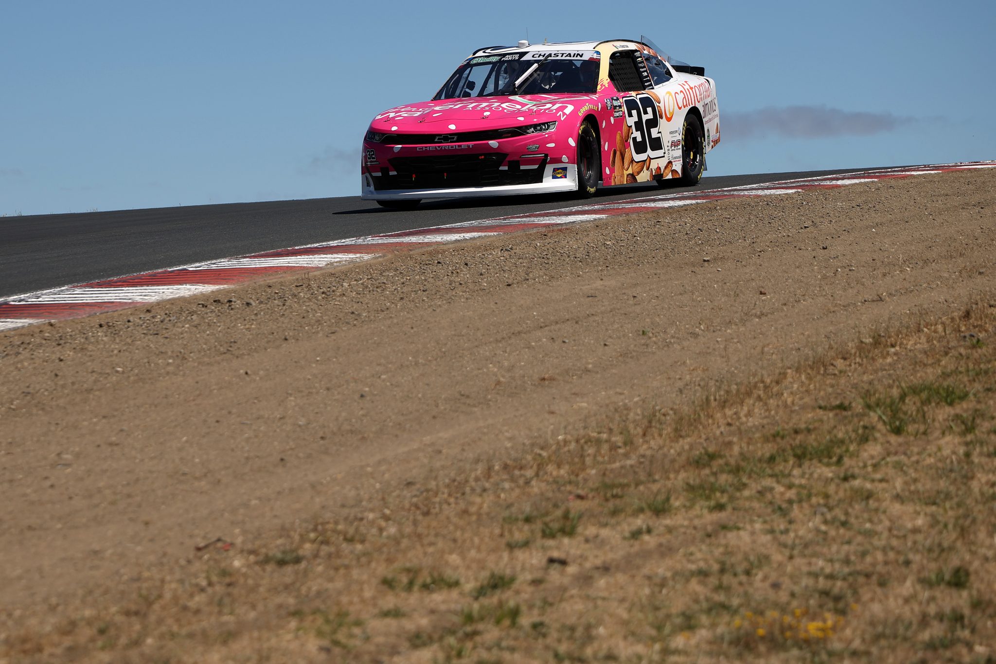 SONOMA, CALIFORNIA - JUNE 26: Ross Chastain, driver of the #32 Western Watermelon Assoc. Chevrolet, drives during qualifying for the NASCAR O'Reilly Auto Parts Series Pit Boss/FoodMaxx 250 at Sonoma Raceway on June 26, 2026 in Sonoma, California. (Photo by James Gilbert/Getty Images) | Getty Images
